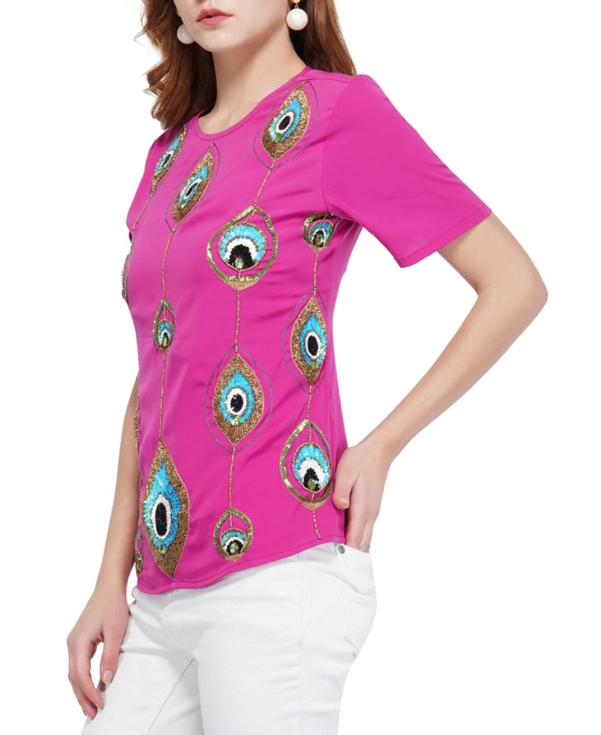 peacock motif magenta top