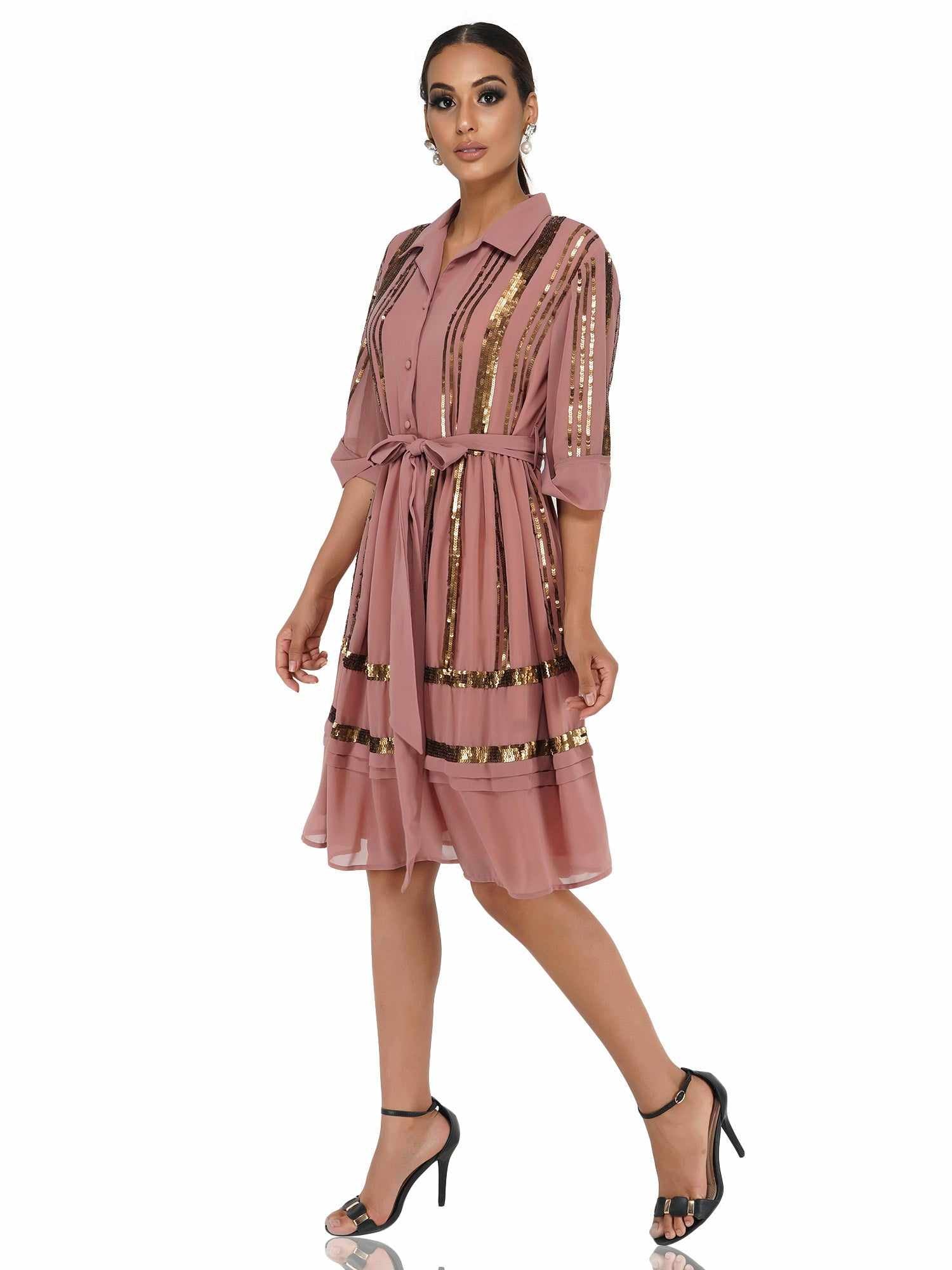 sequinned mock shirt dress