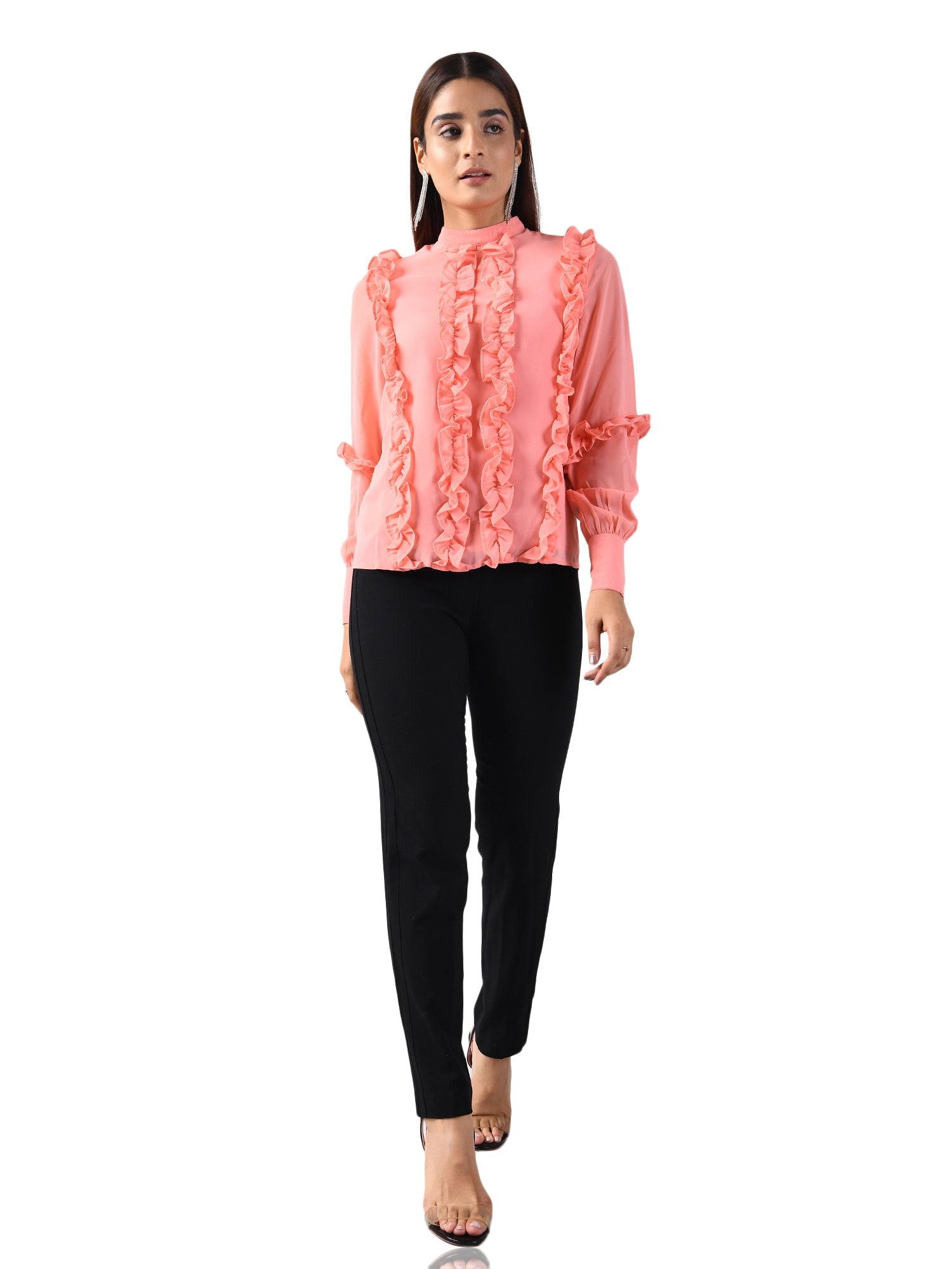 pink ruffles top