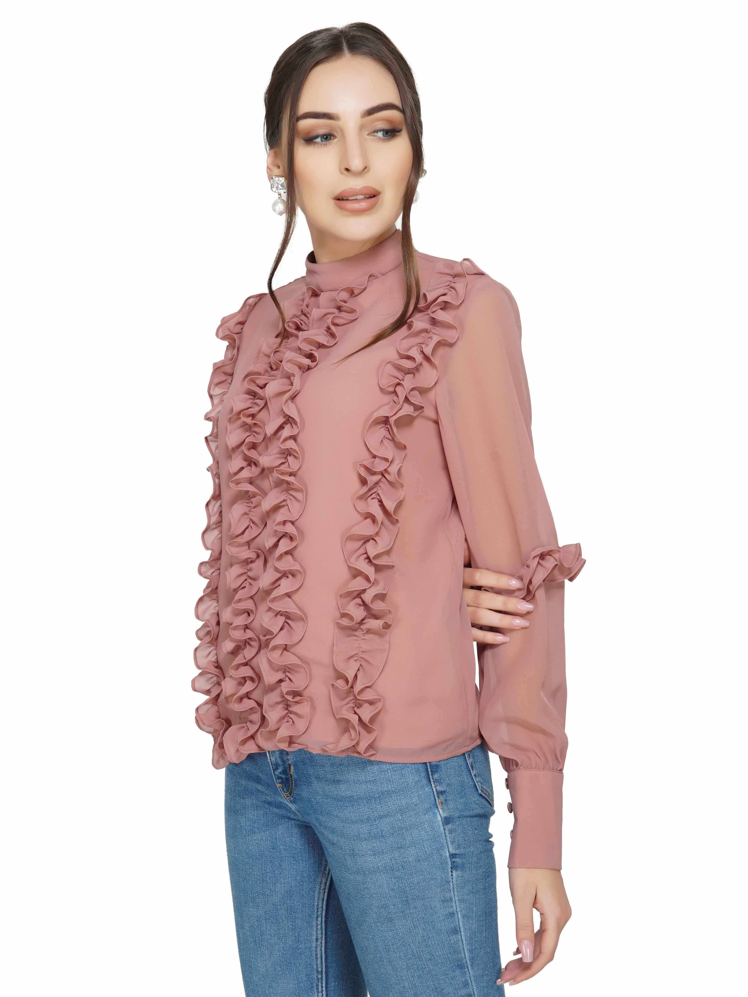 dusty pink ruffle top