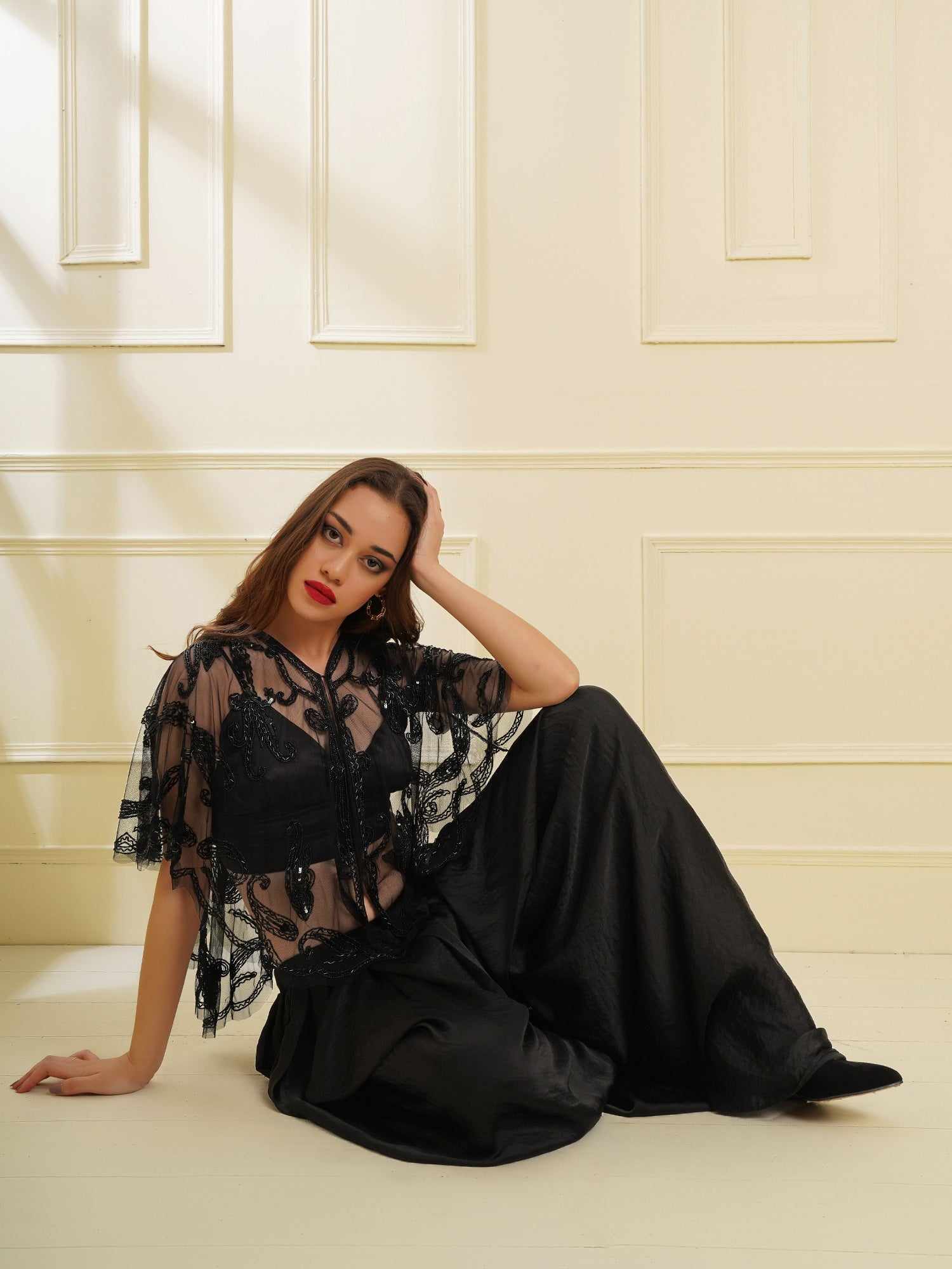 floral design tulle shrug