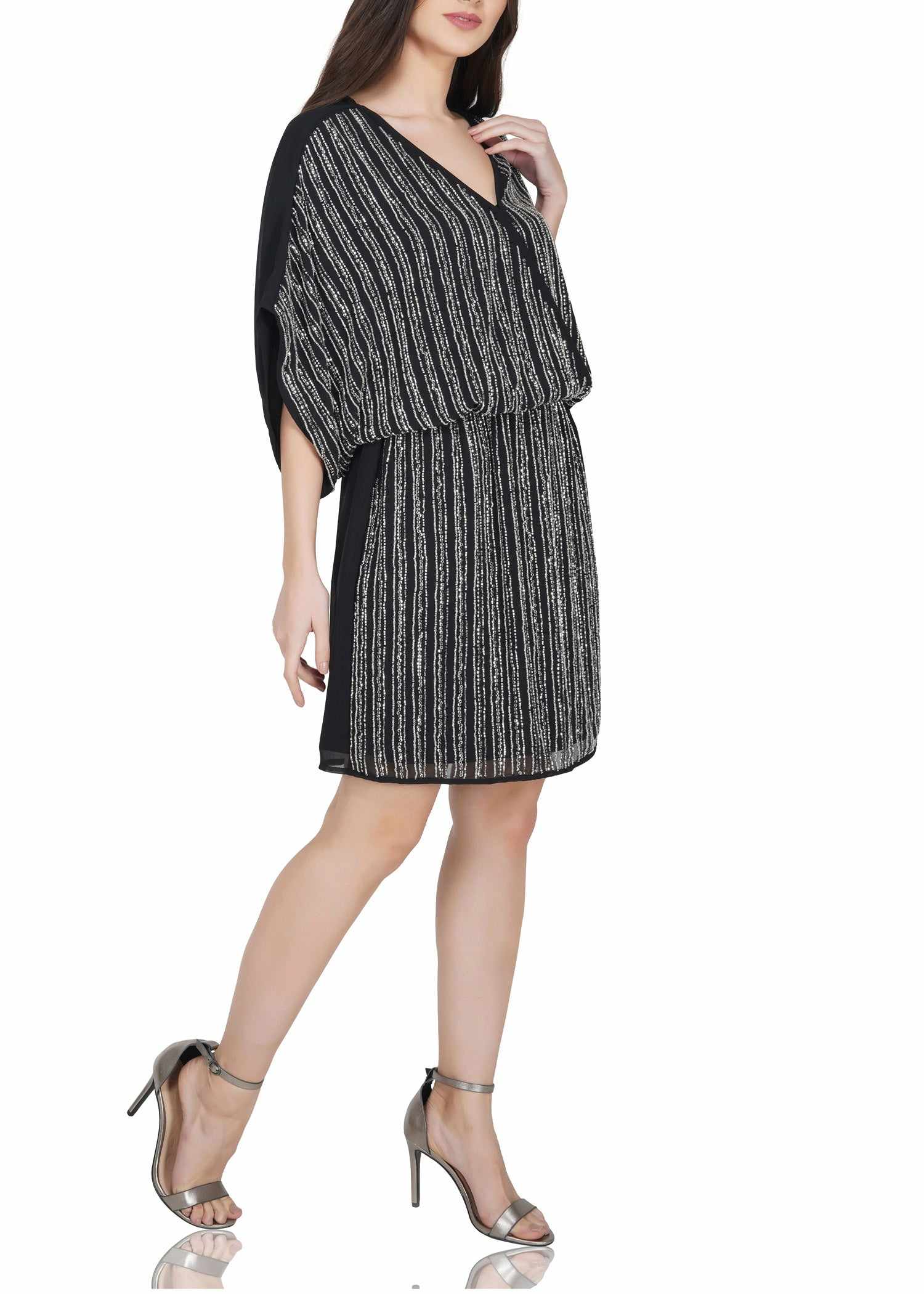 wrap bodice embroidered dress