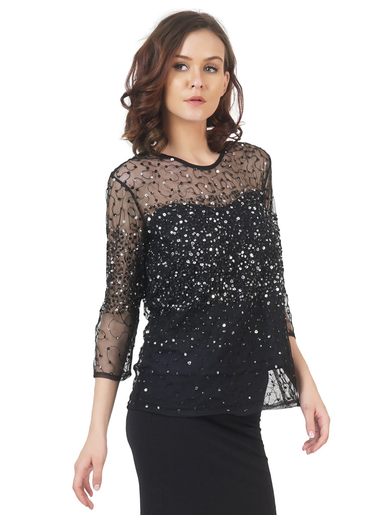 all over sequin shimmer tulle top
