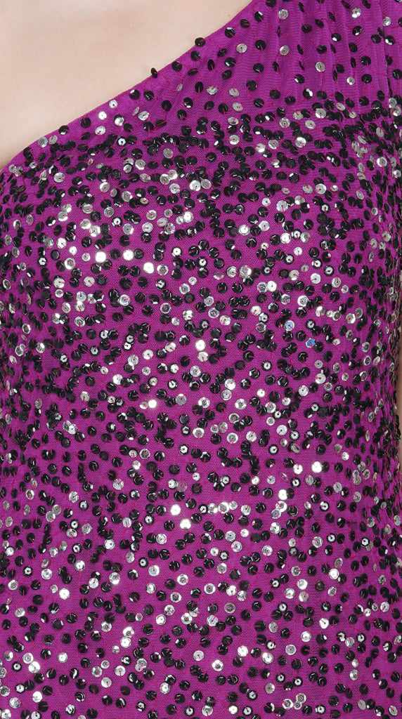 one shoulder sequin gown