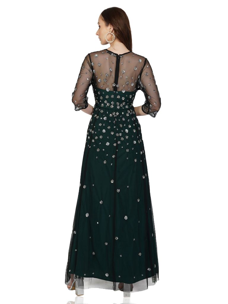 beaded tulle gown with green lining