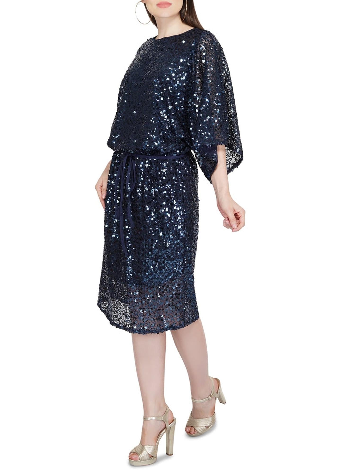 Drop Waist Blue Sequin Dress