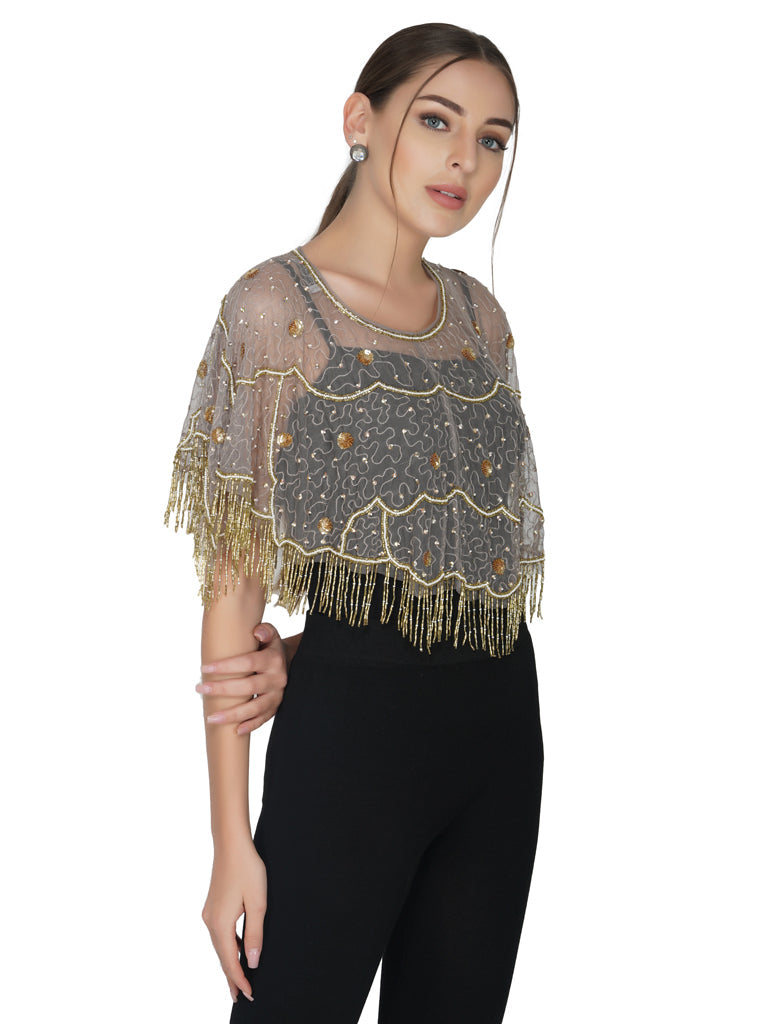 v shape geometric tulle shrug