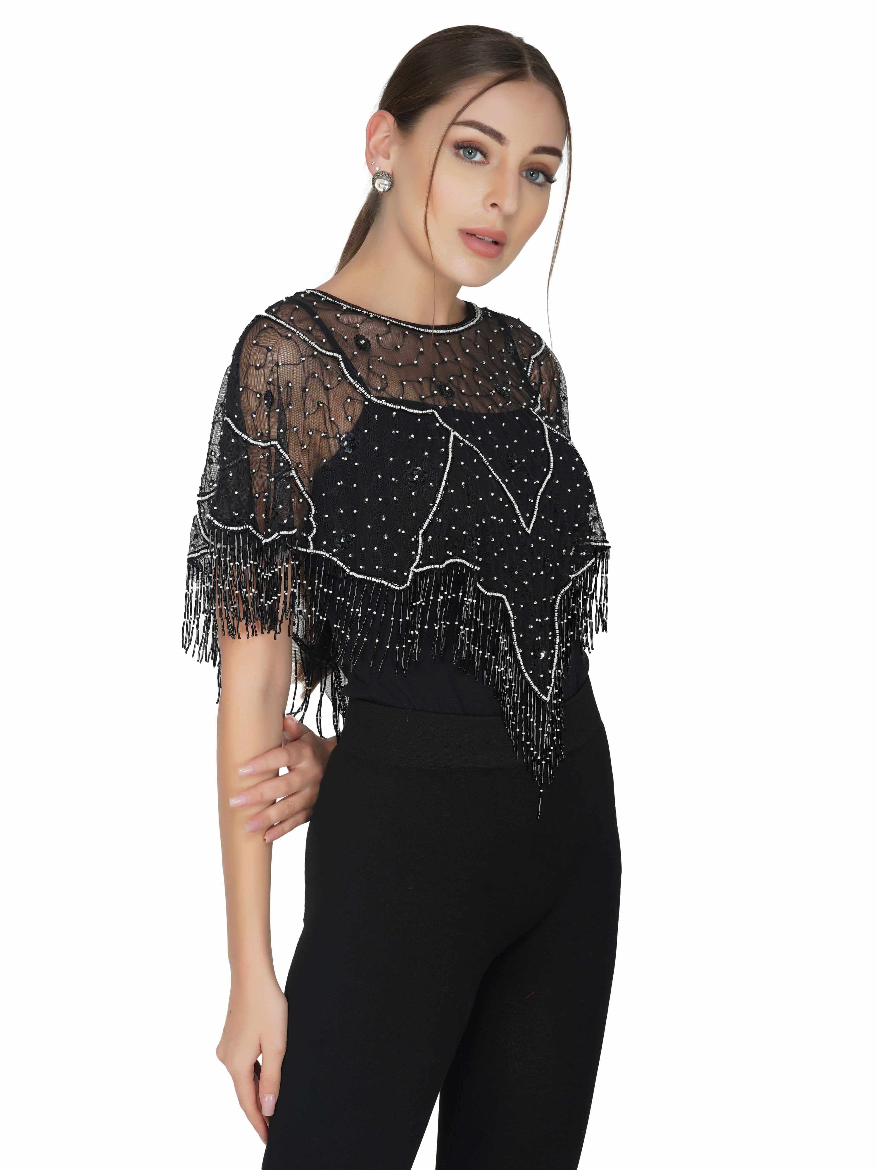 v shape geometric tulle shrug