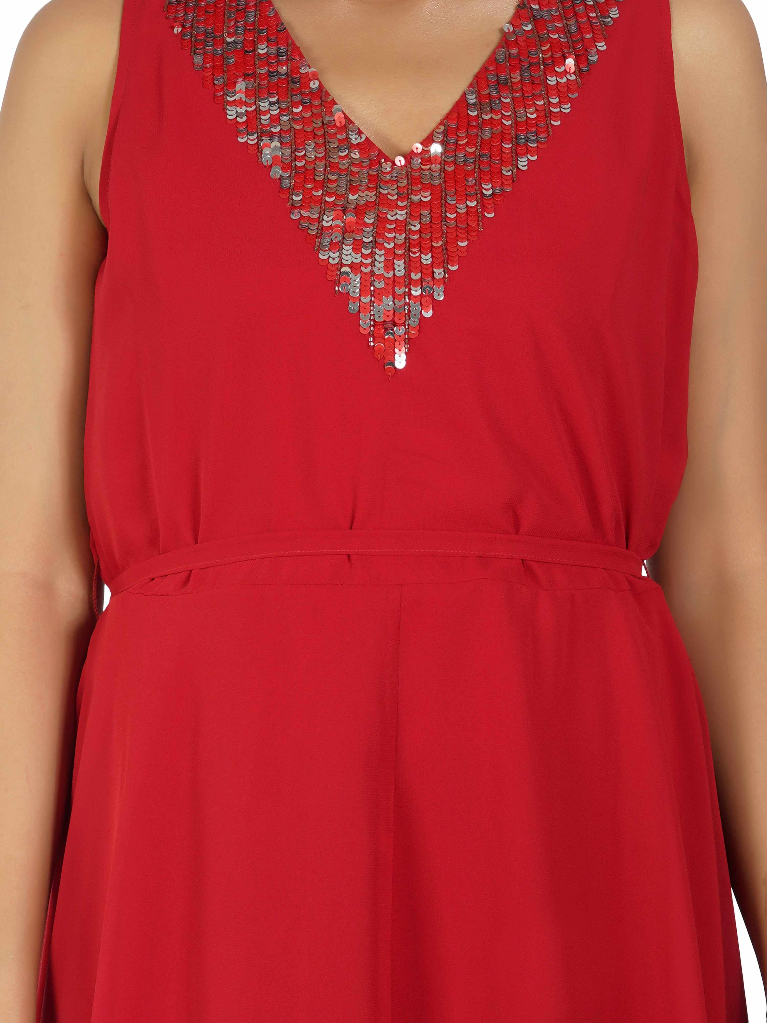 red silver sequins embellished dress