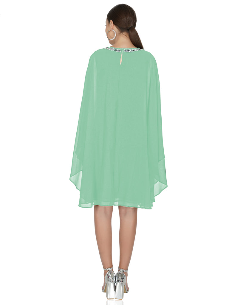 green mantle style layered dress