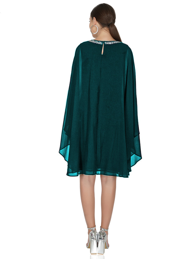 teal mantle style layered dress