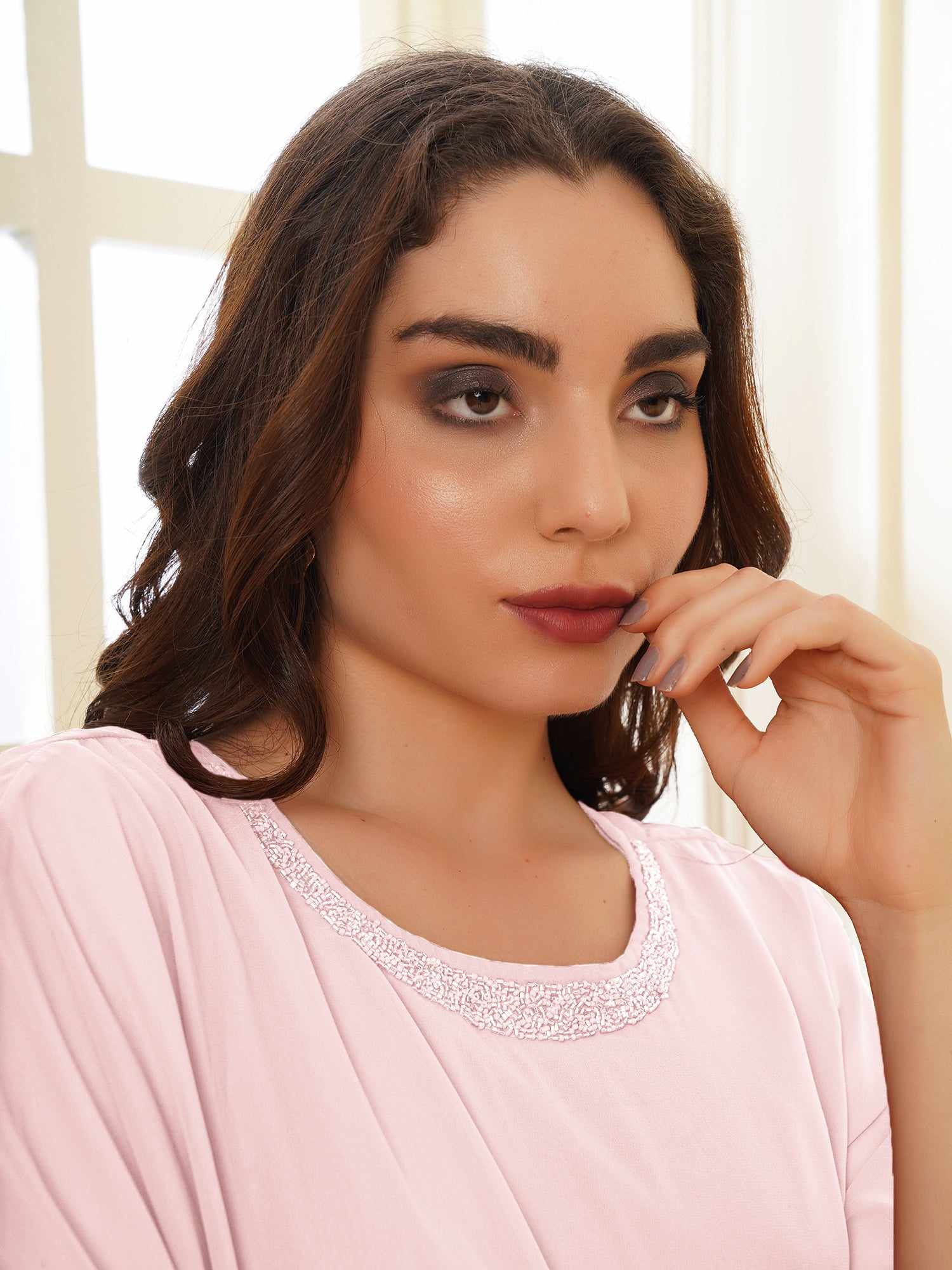 popover red dress with neck embellishment