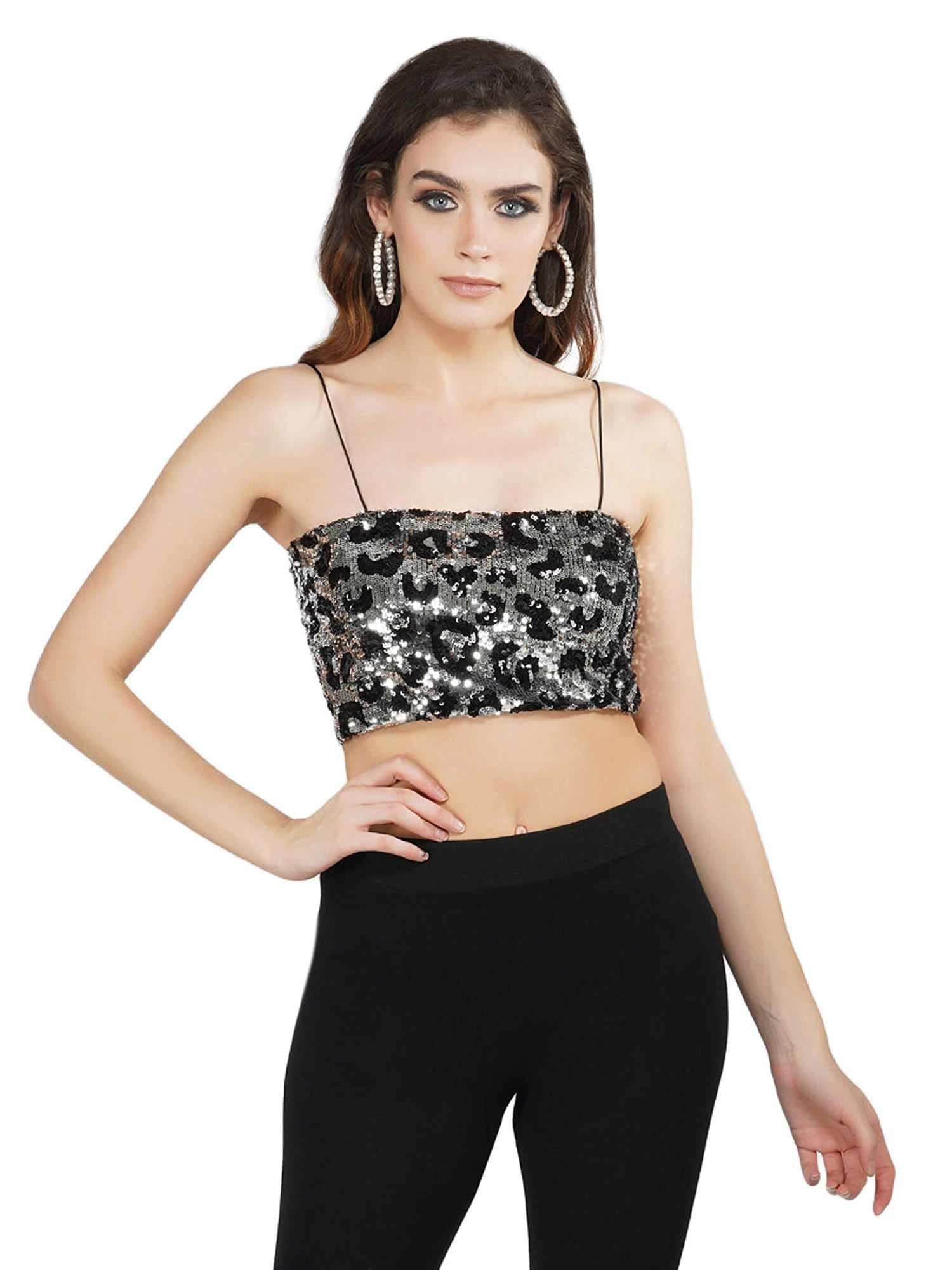 leopard silver strappy tank top