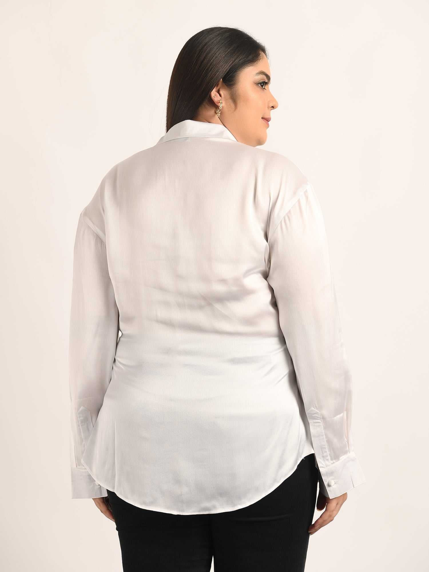 attic curves satin soft ruched shirt