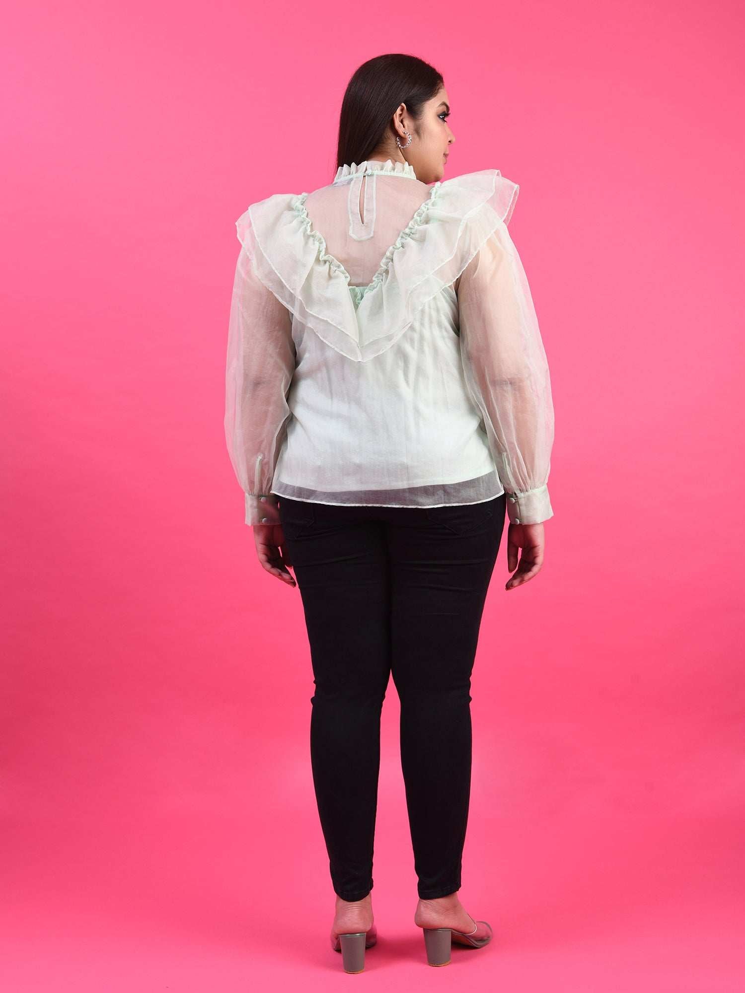 attic curves sheer top in shade of light green