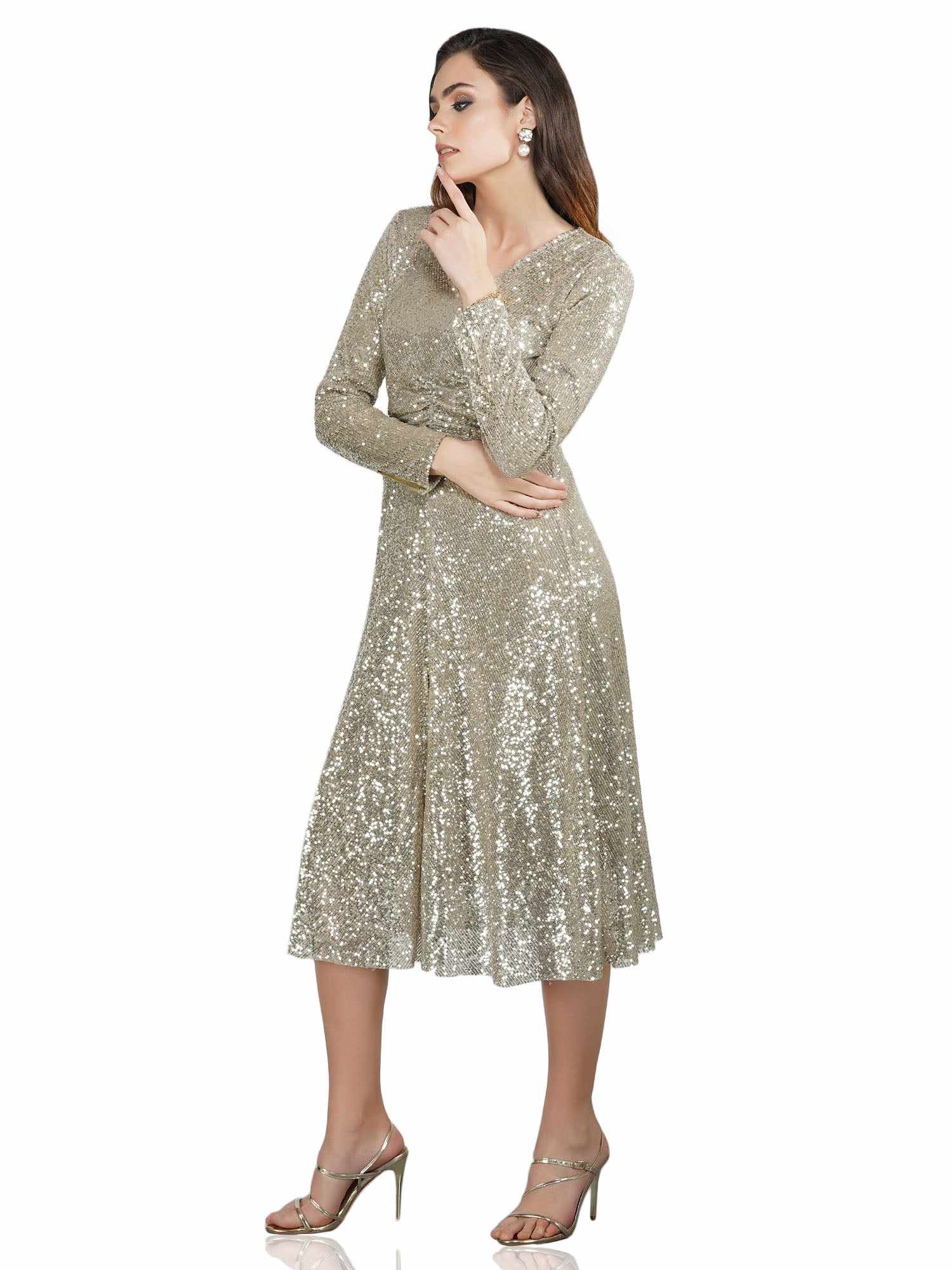 pretty please silver midi dress