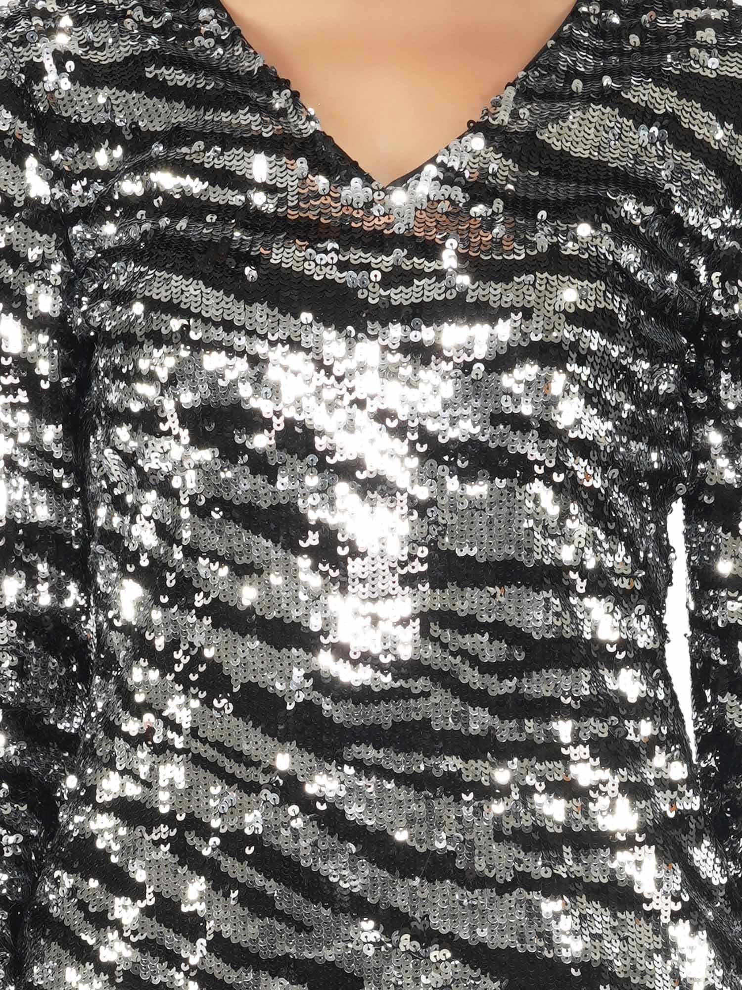 silver tiger print sequined tulle dress