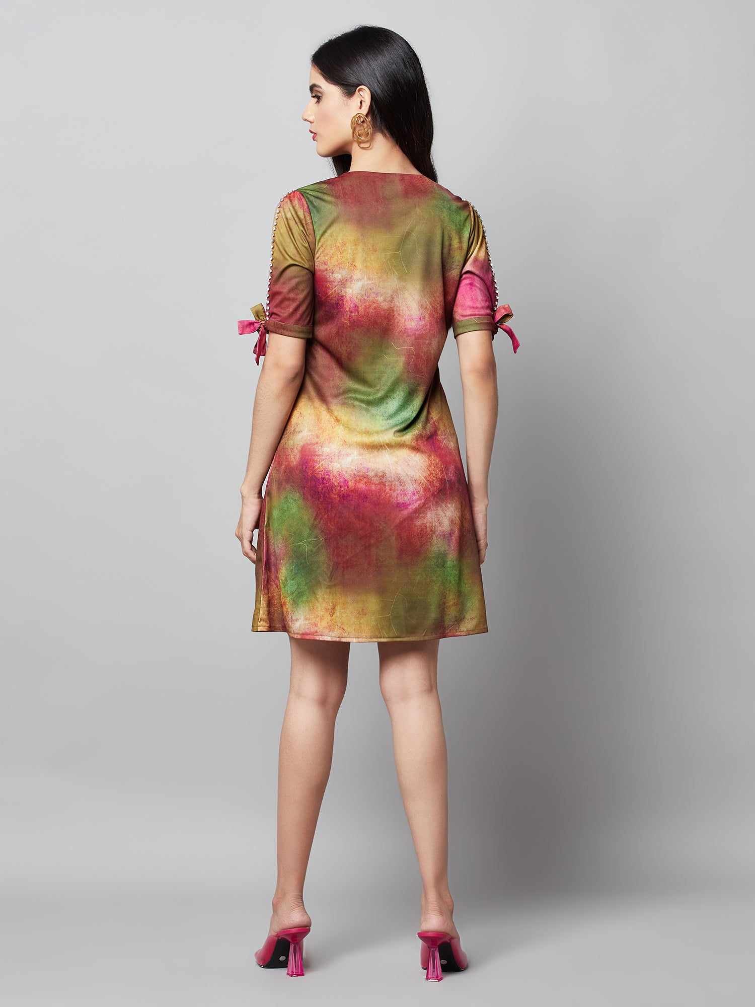 printed green regular fit dress