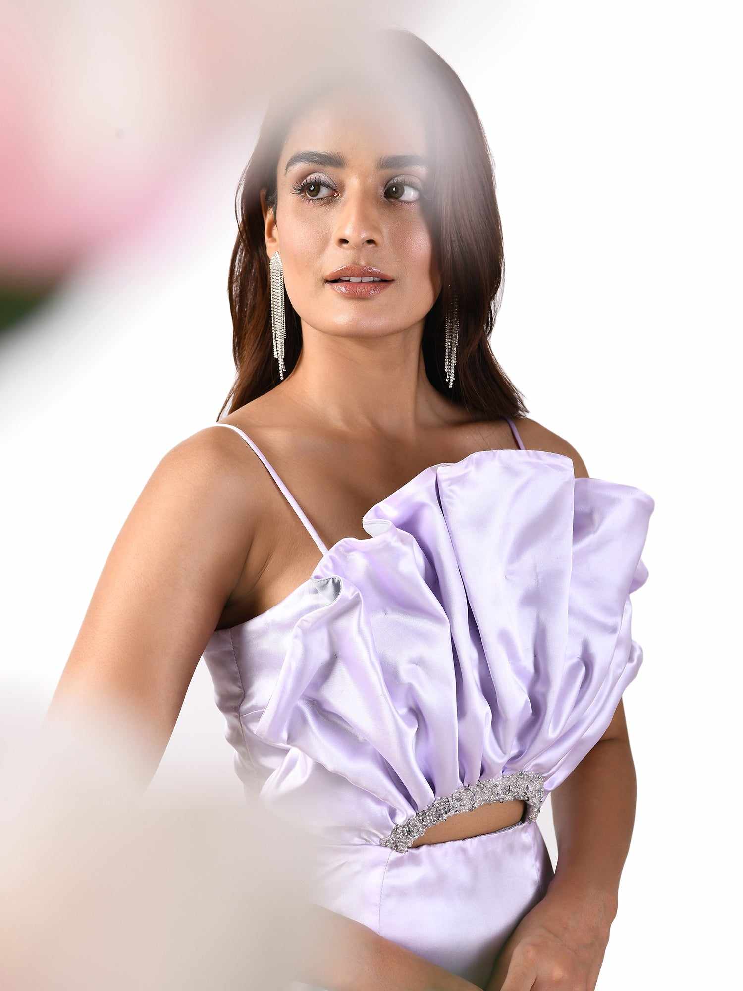 cut out embroidered lilac dress