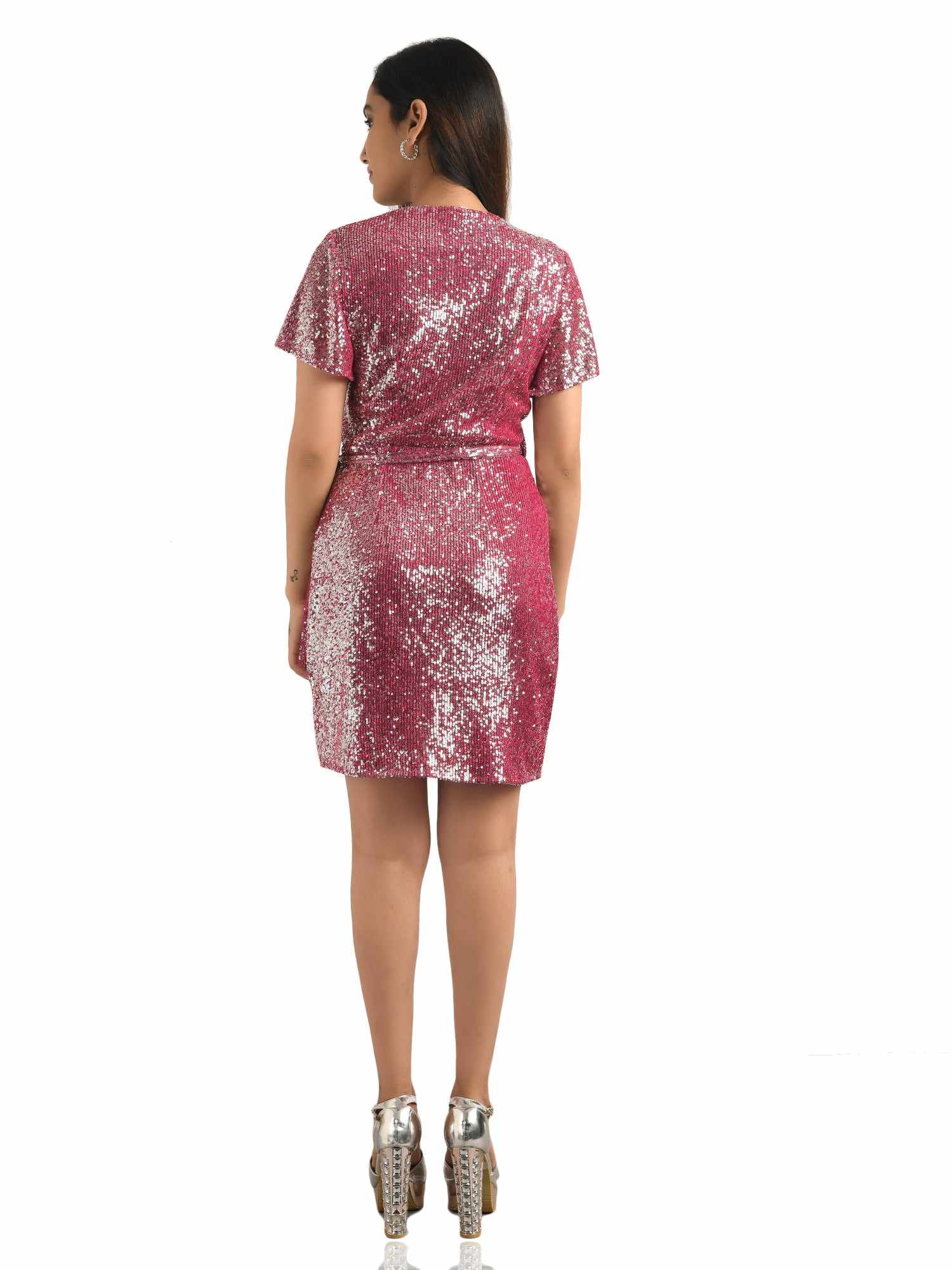 glittering sequined wrap dress