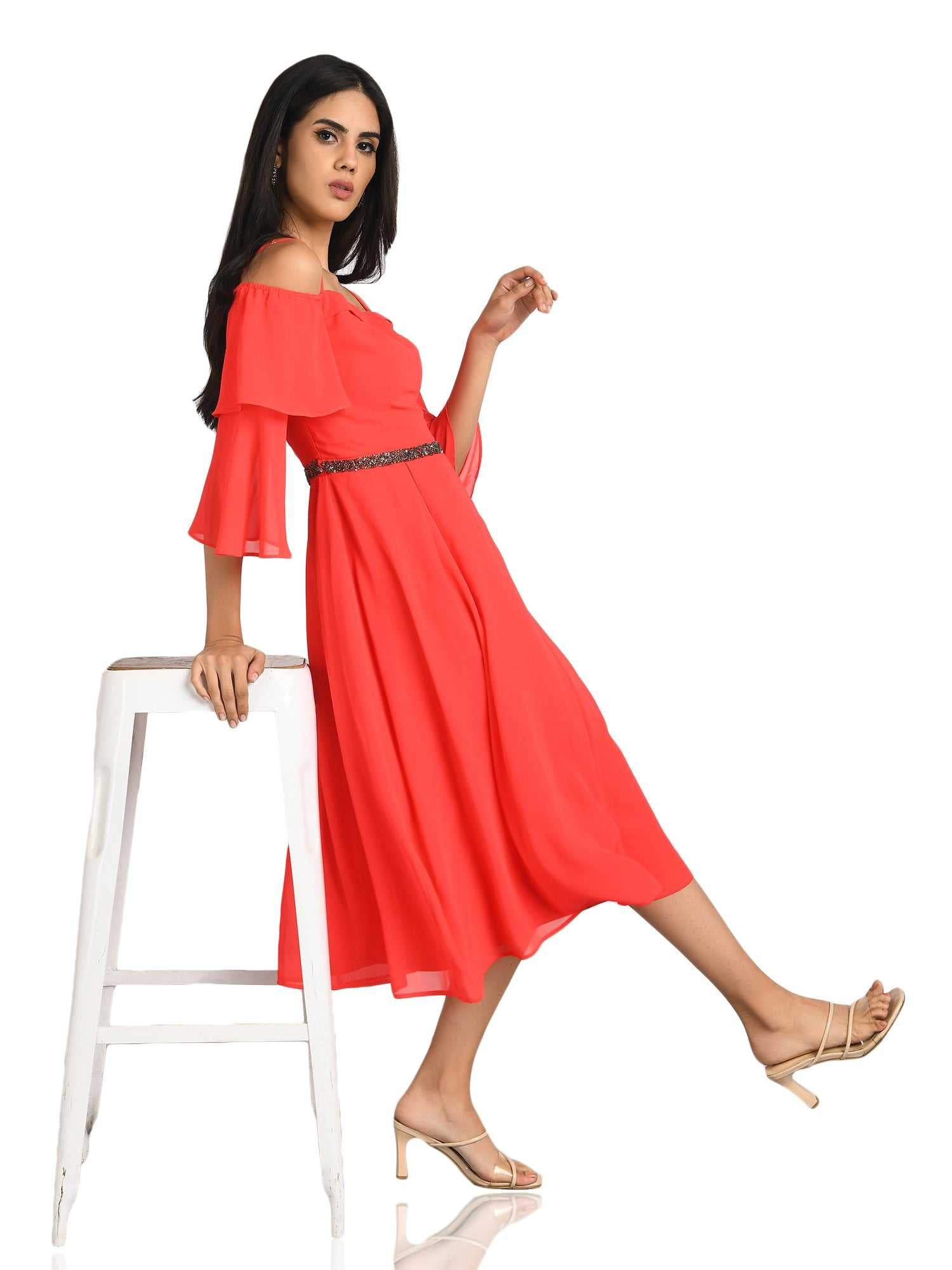 a line midi red dress