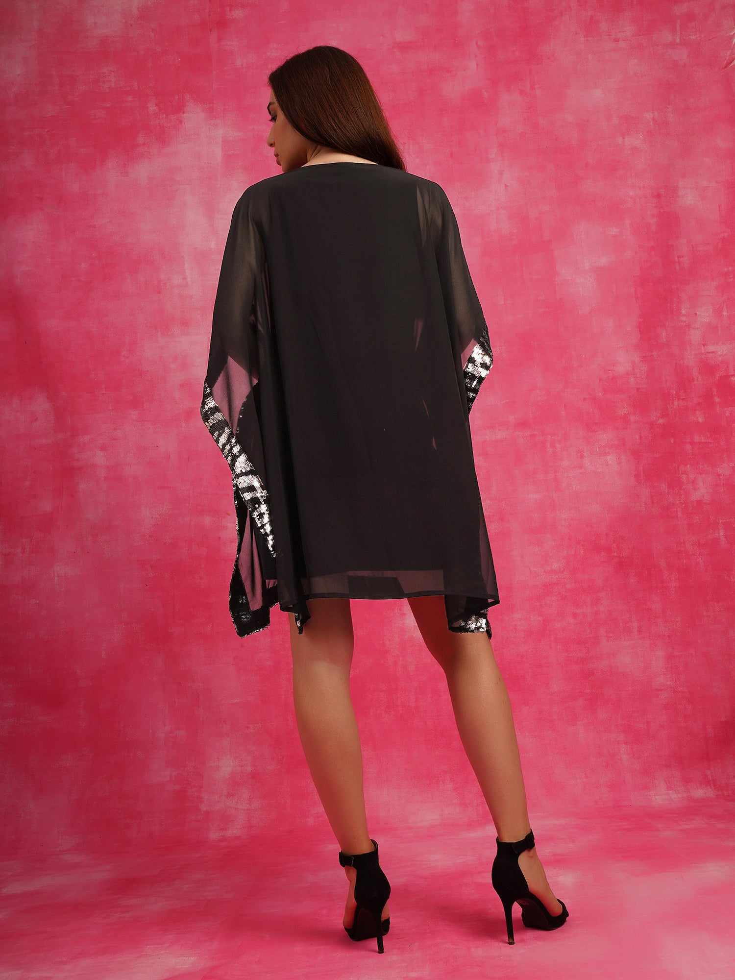 dual tone sequins cape dress