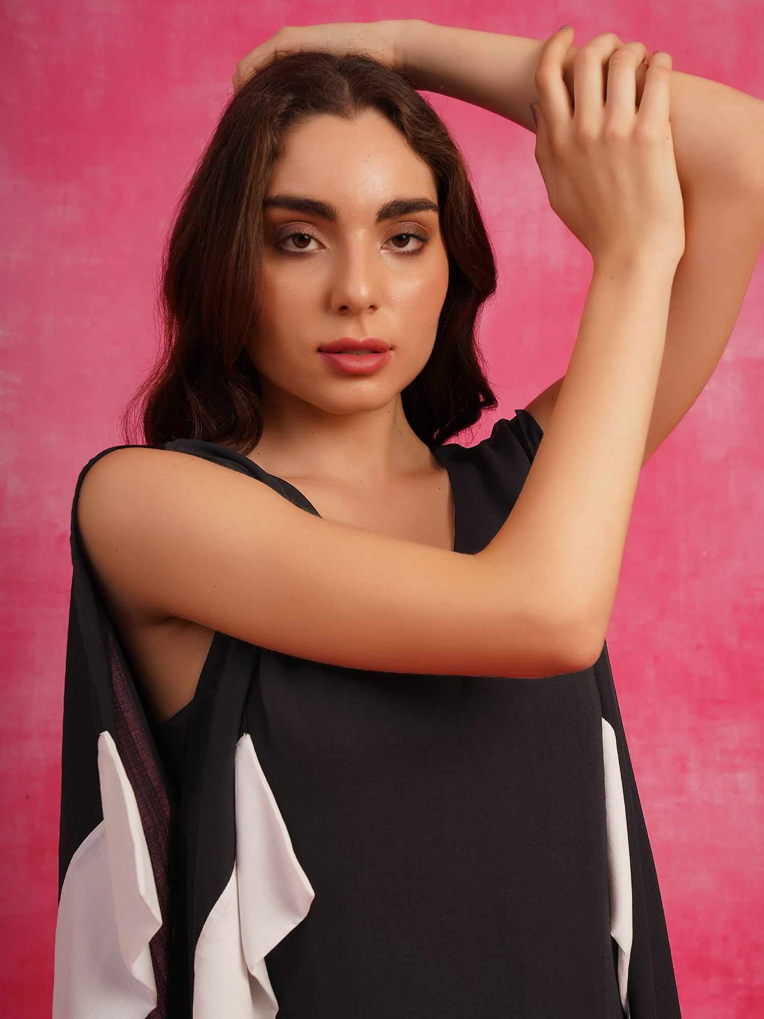 black white loose cape dress