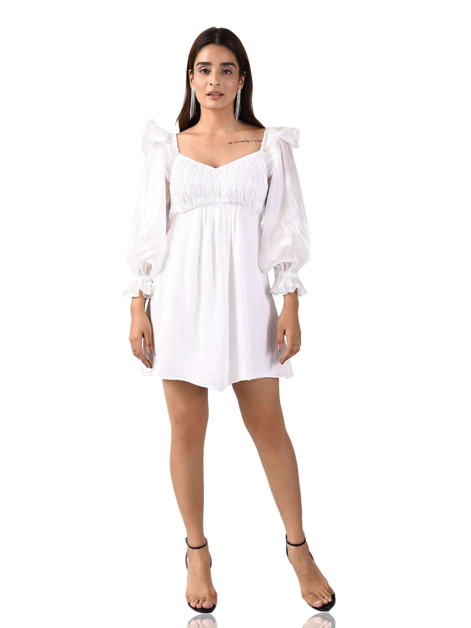 white organza blouson sleeves dress