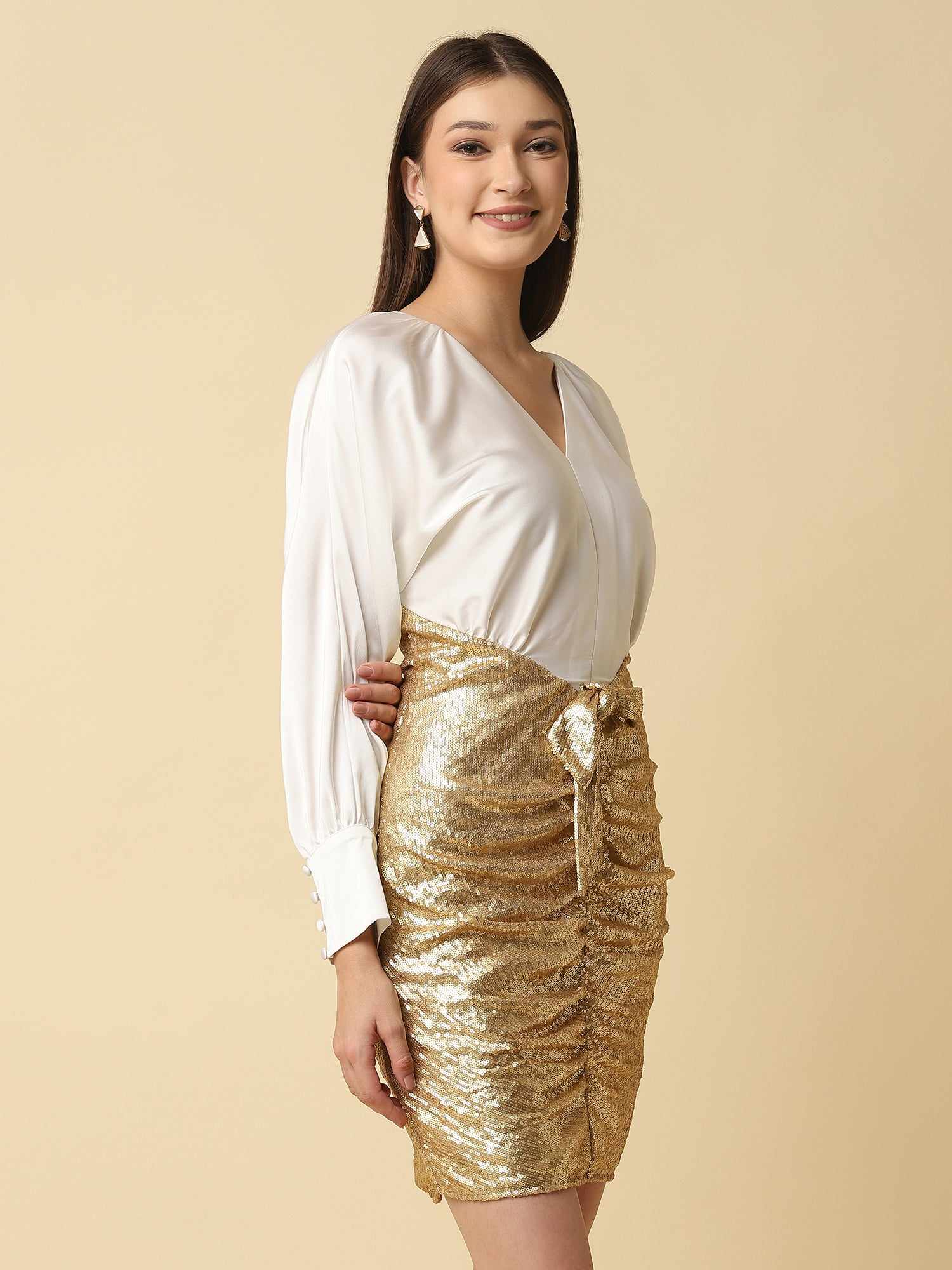 white gold sequins dress