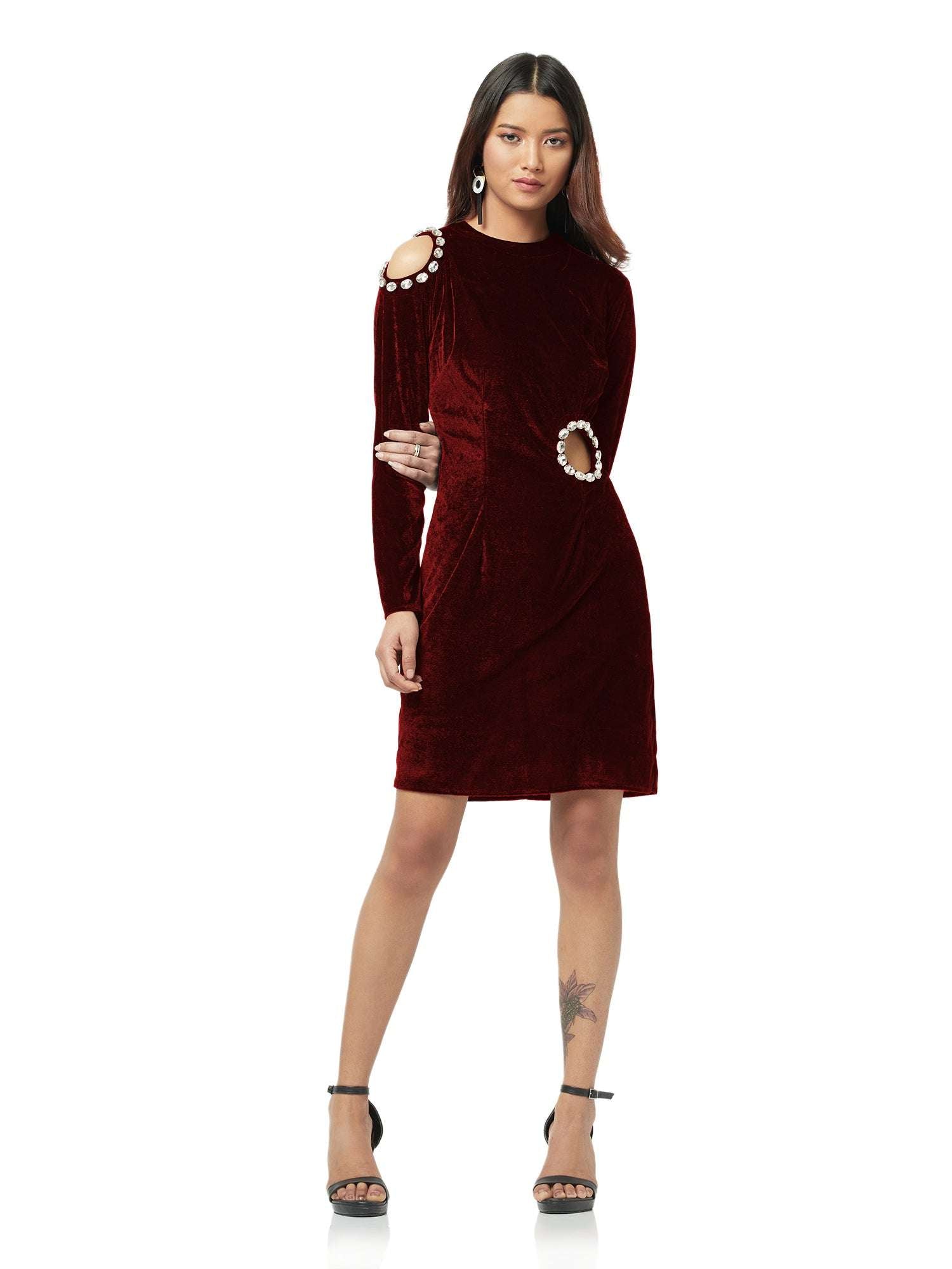 wine velvet cut out dress