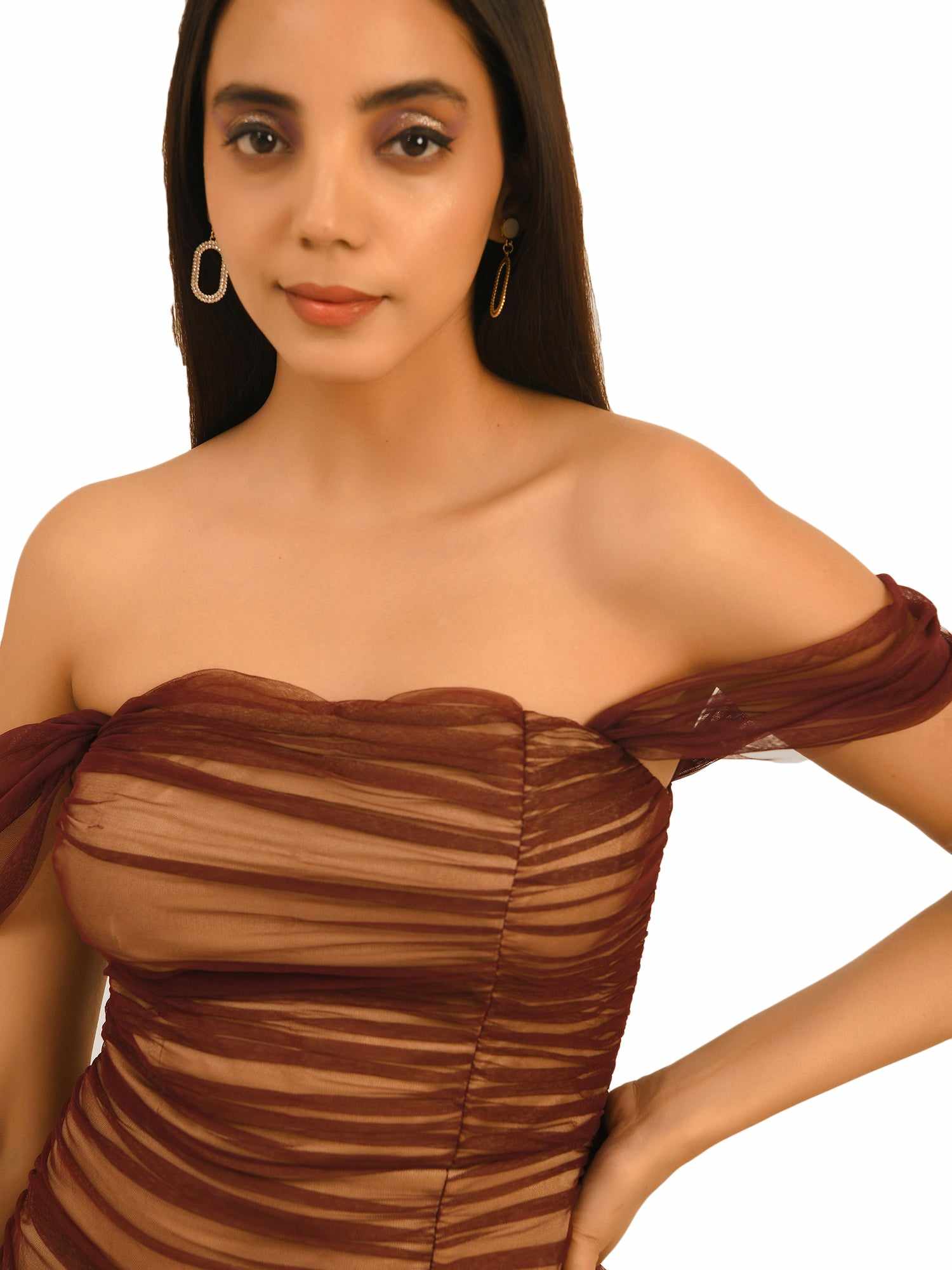 thigh high slit dress with contrast lining