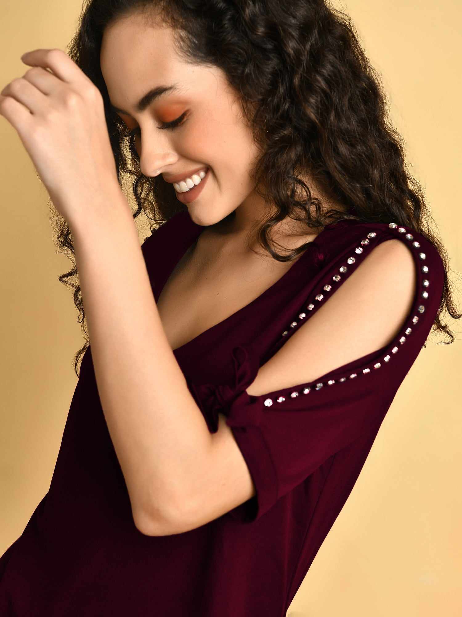 solid wine regular fit dress