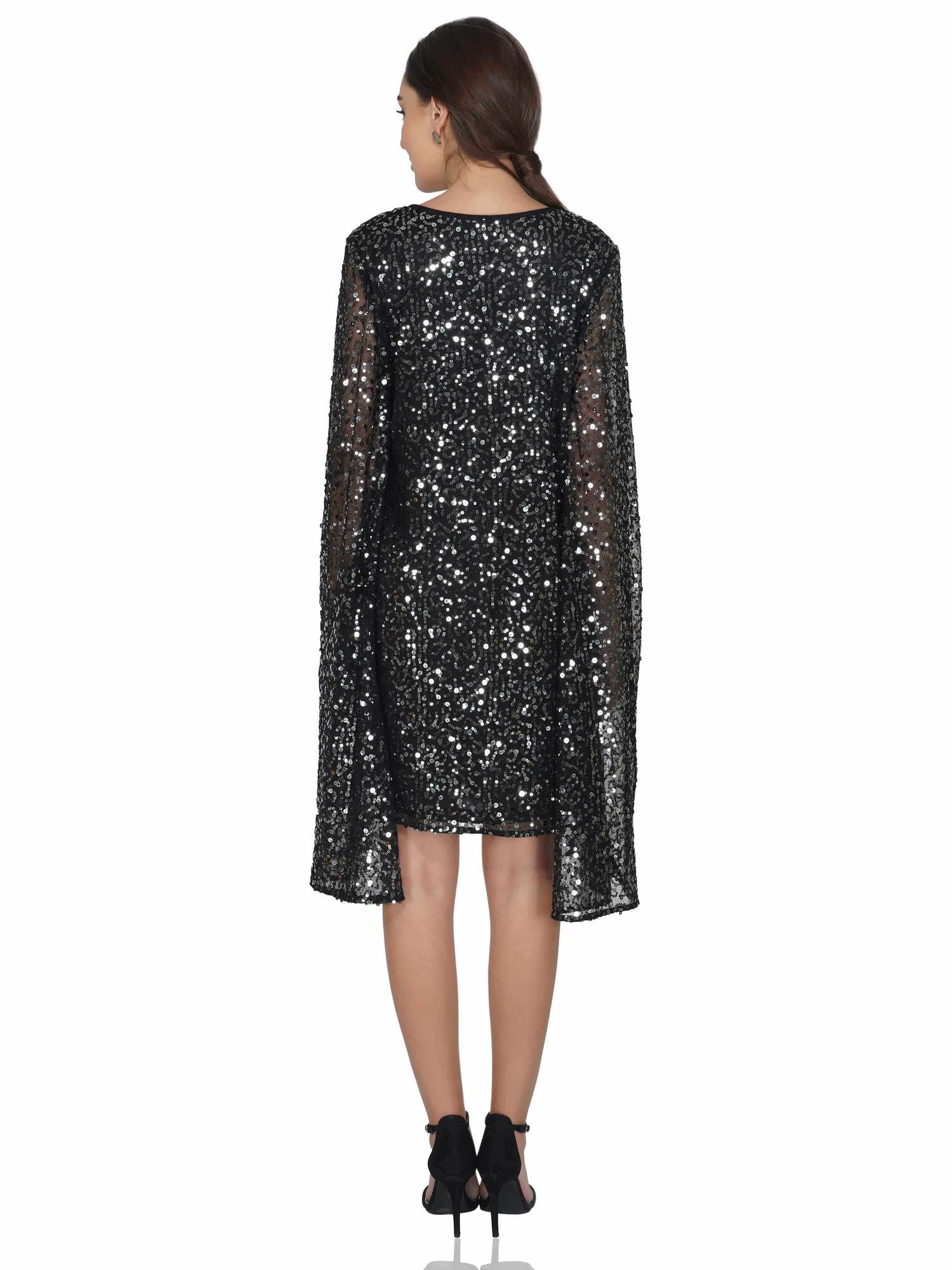 Cape Style Long Sleeve Sequin Dress
