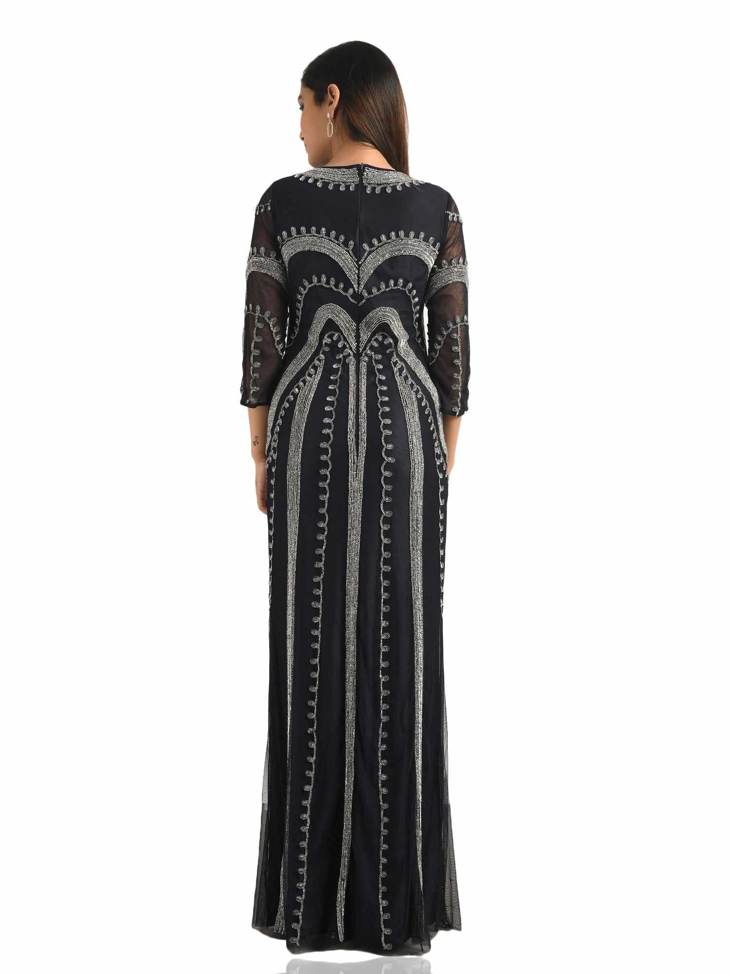 hand embellished navy gown