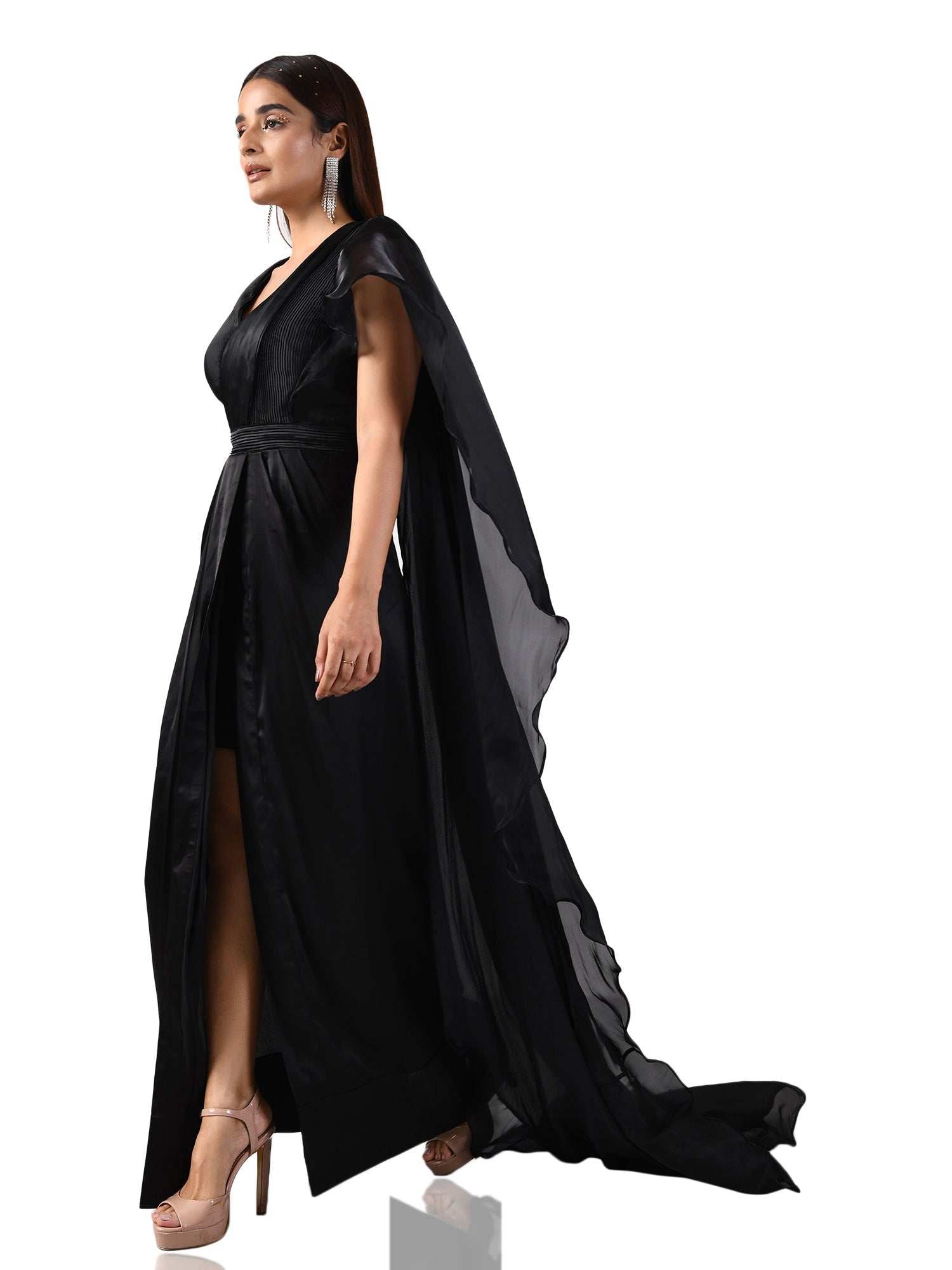 mattia black slit gown