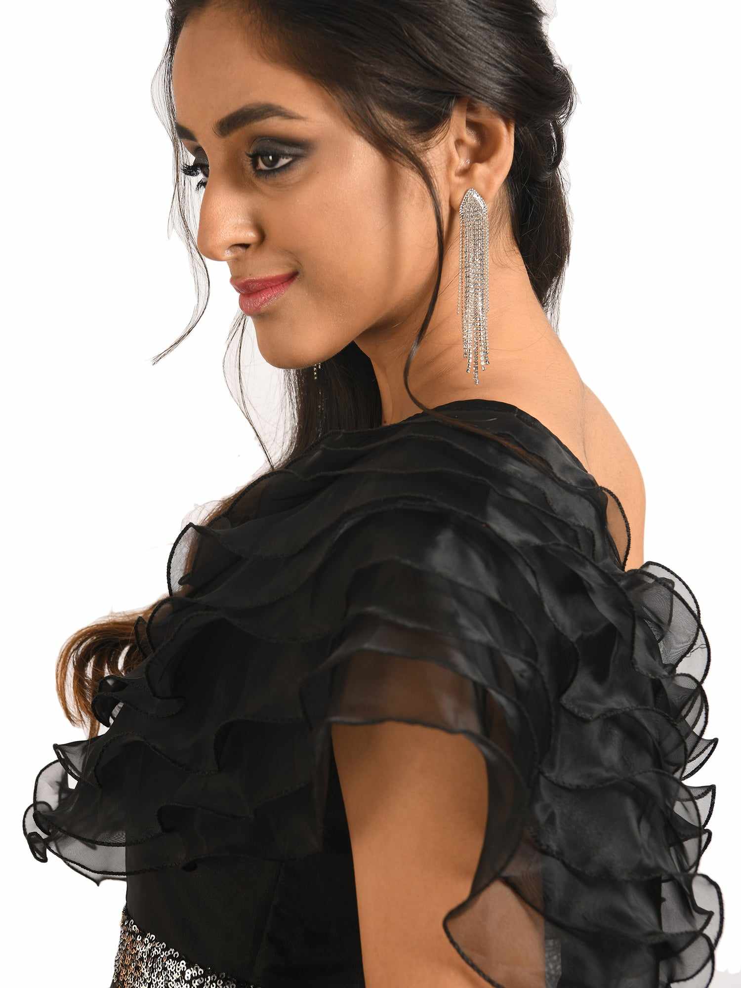 elaina black one shoulder gown