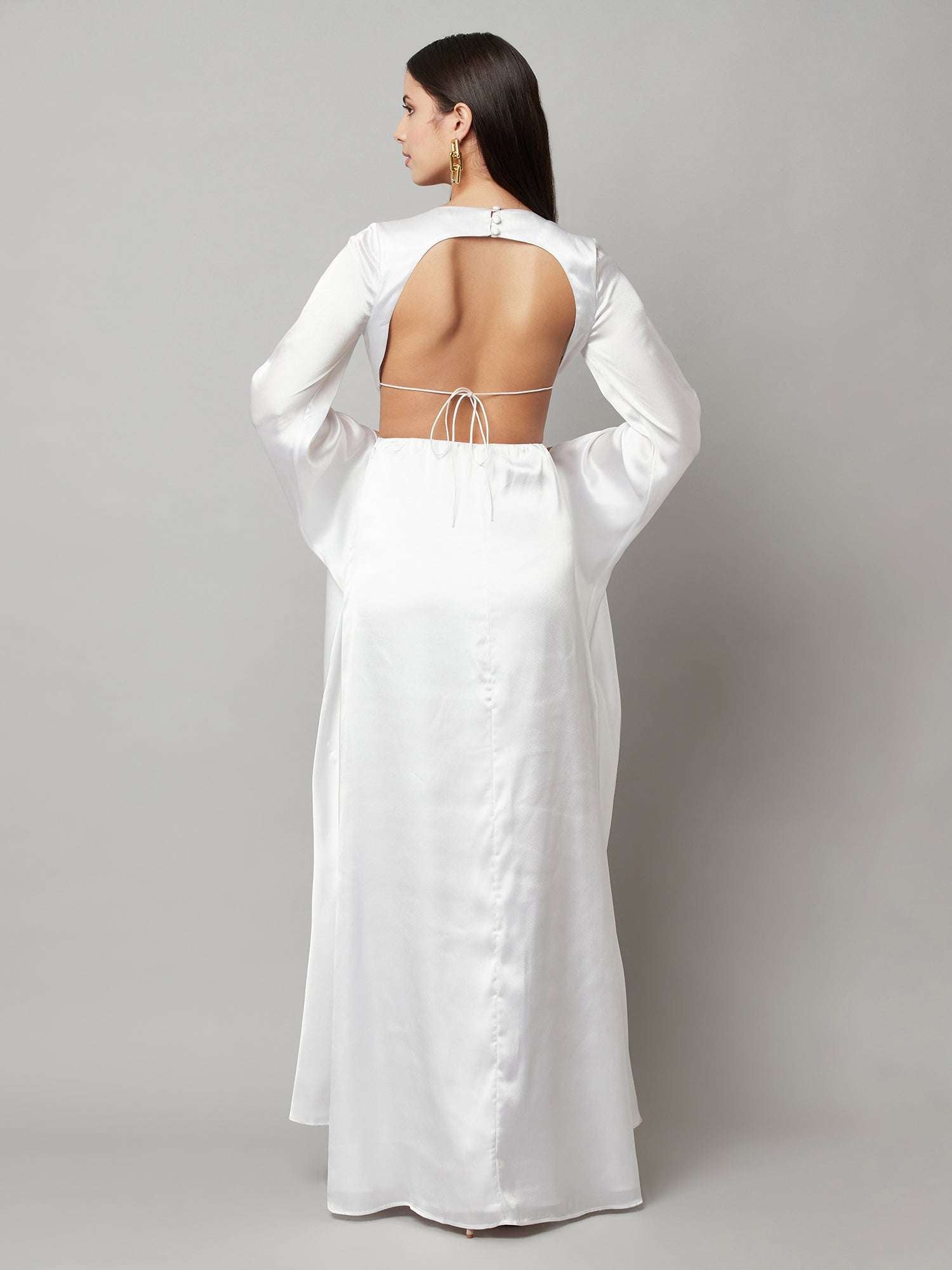 mystique long sleeves satin gown