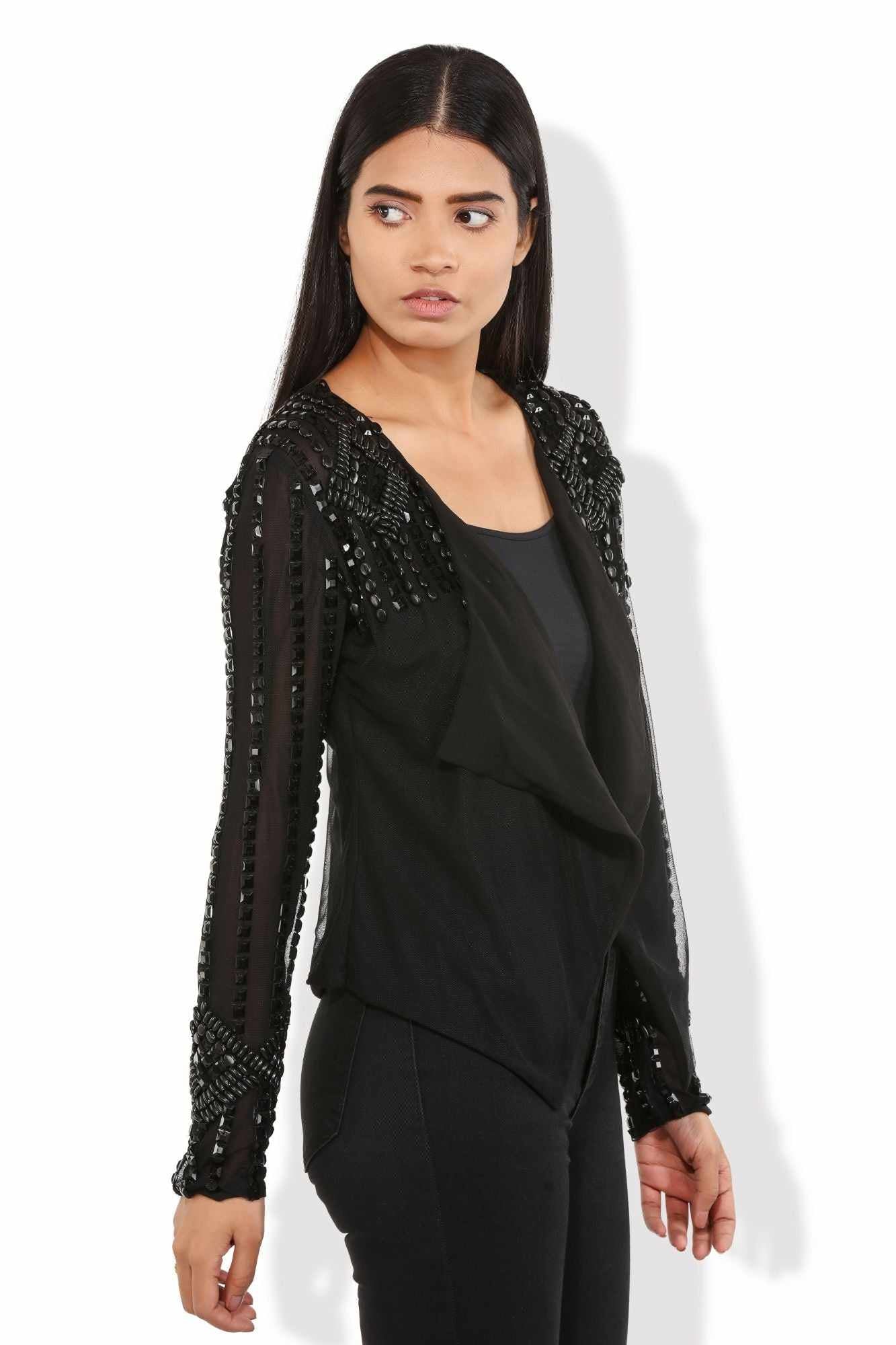all about black georgette lapel jacket