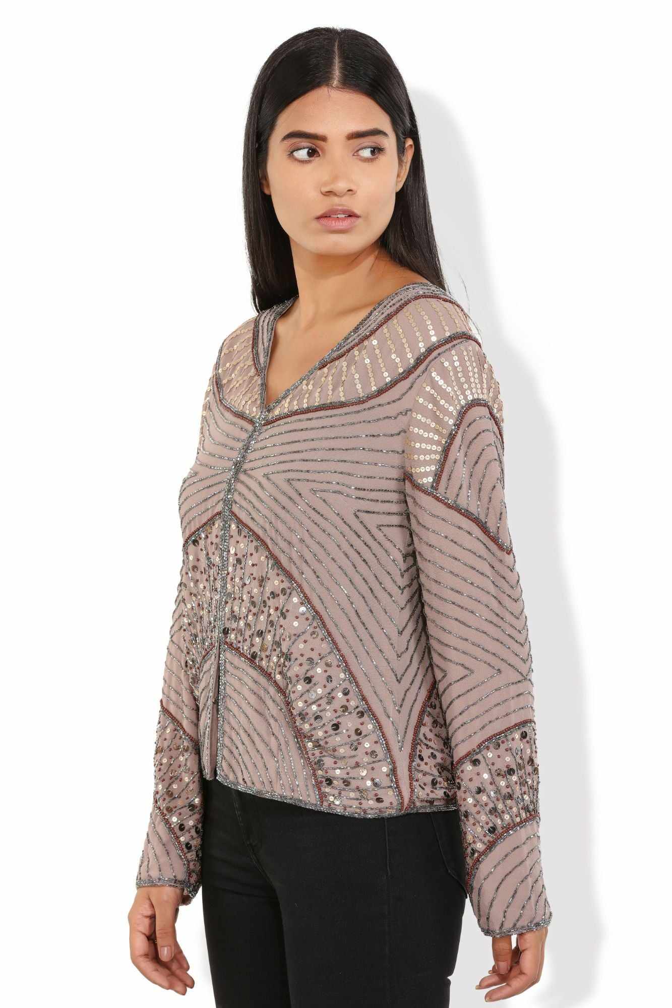 dusky nude geometric sequins blazer