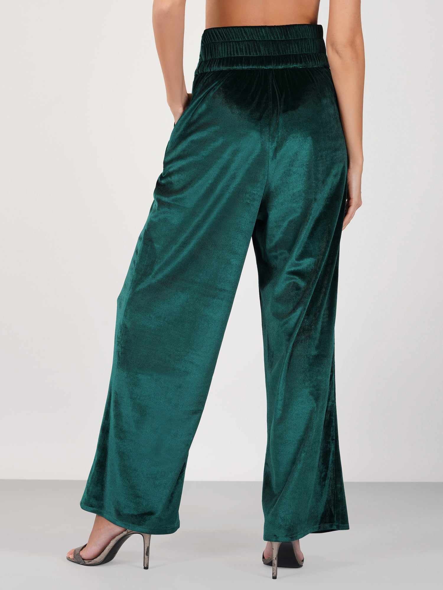 green velour high waist pant