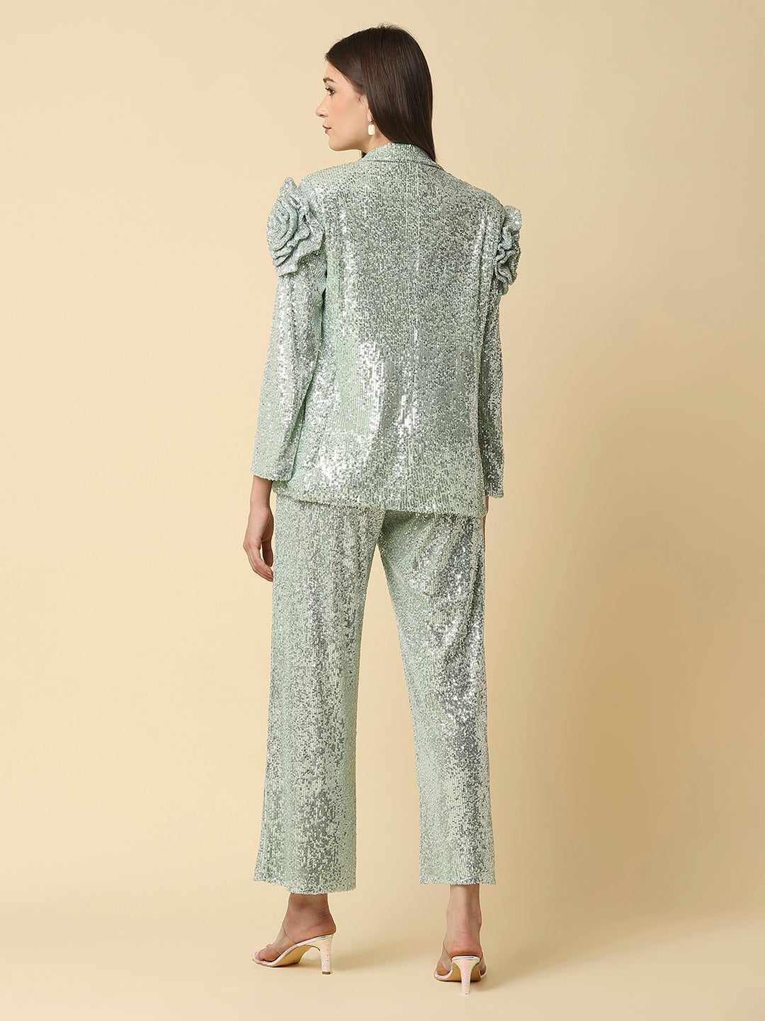 Glittering Sequined Tulle High Rise Pants
