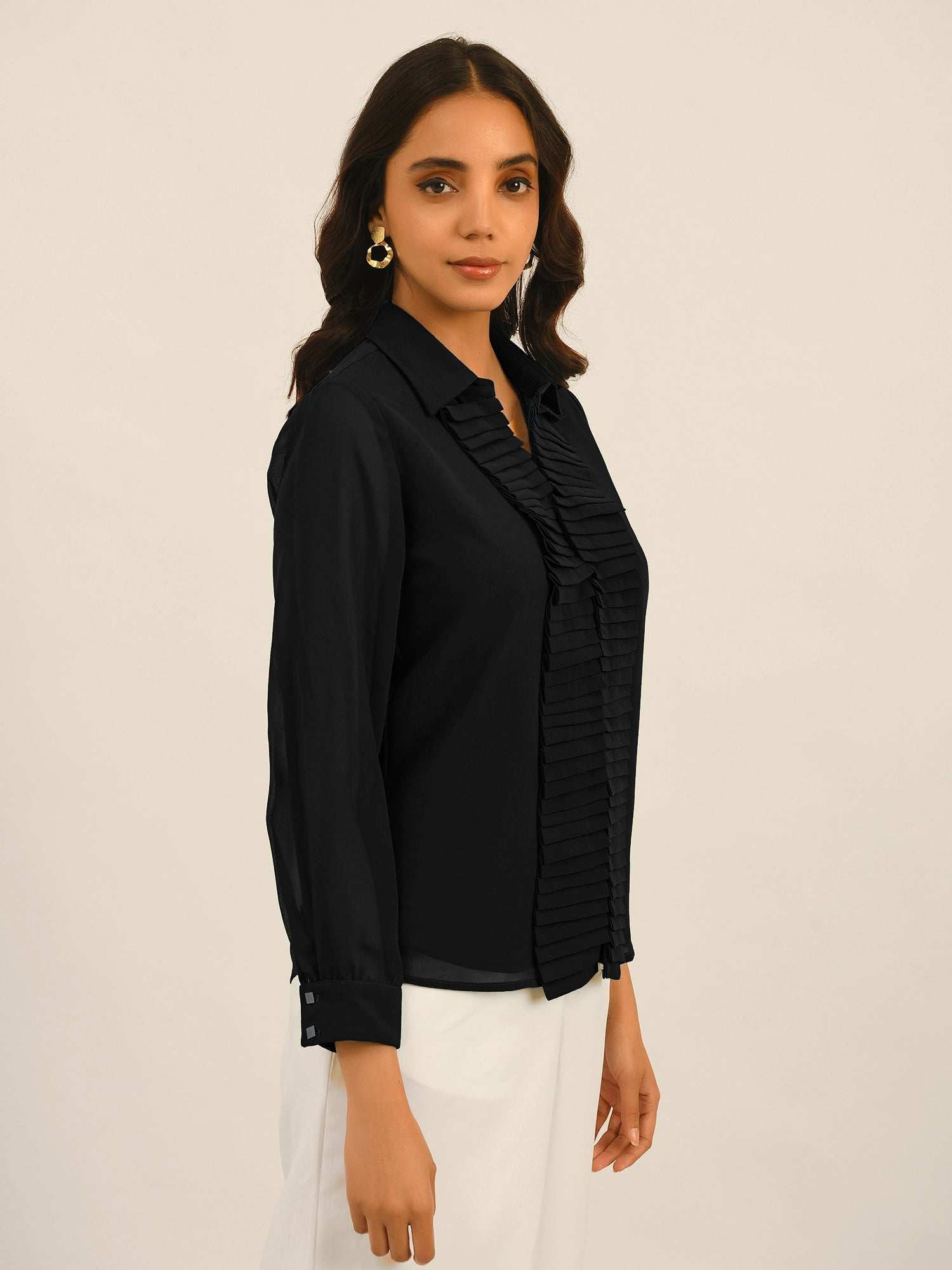 luxury vacay pleated placket shirt