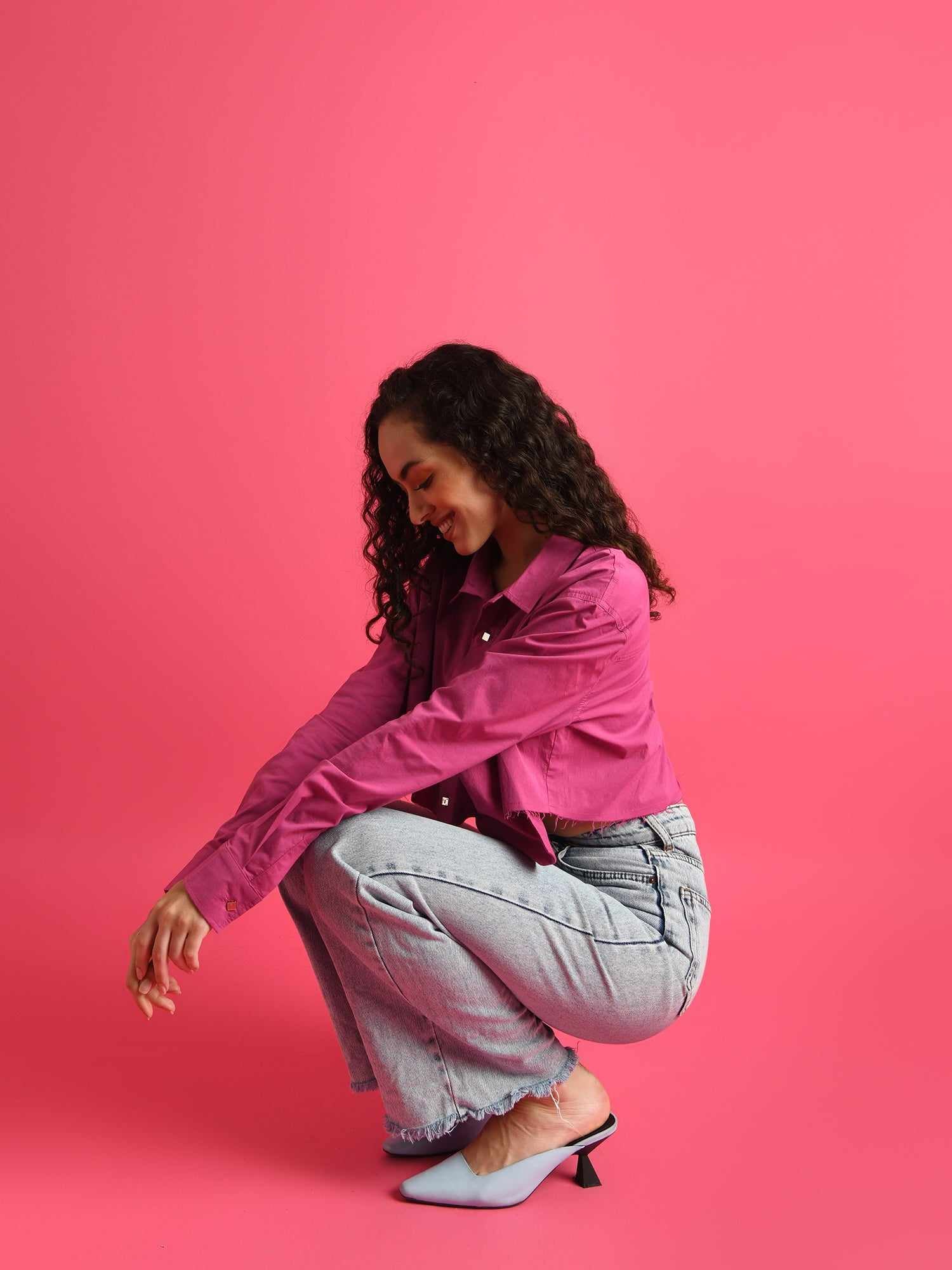 deluxe party on crop pink shirt