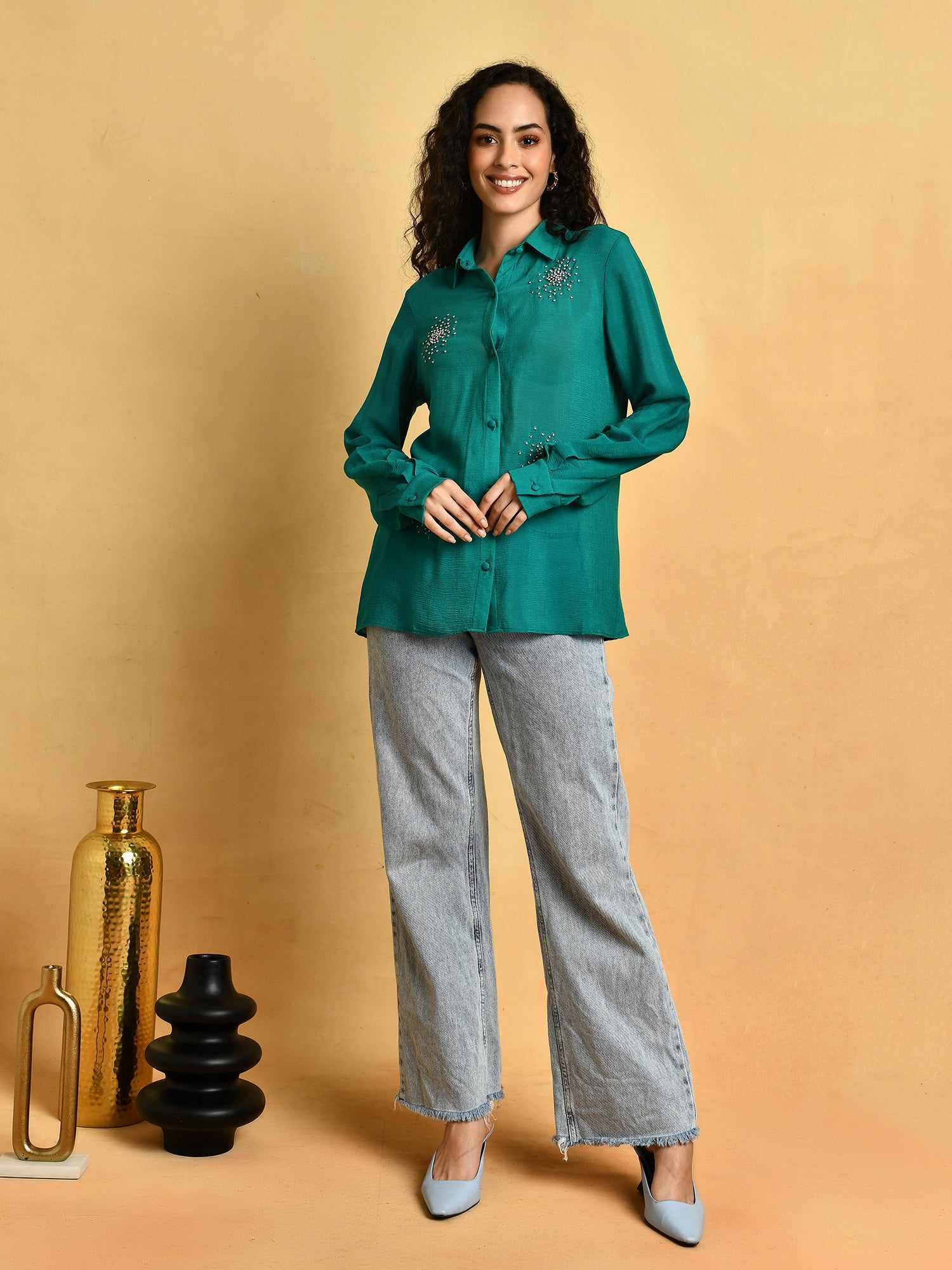 deluxe embellished green shirt