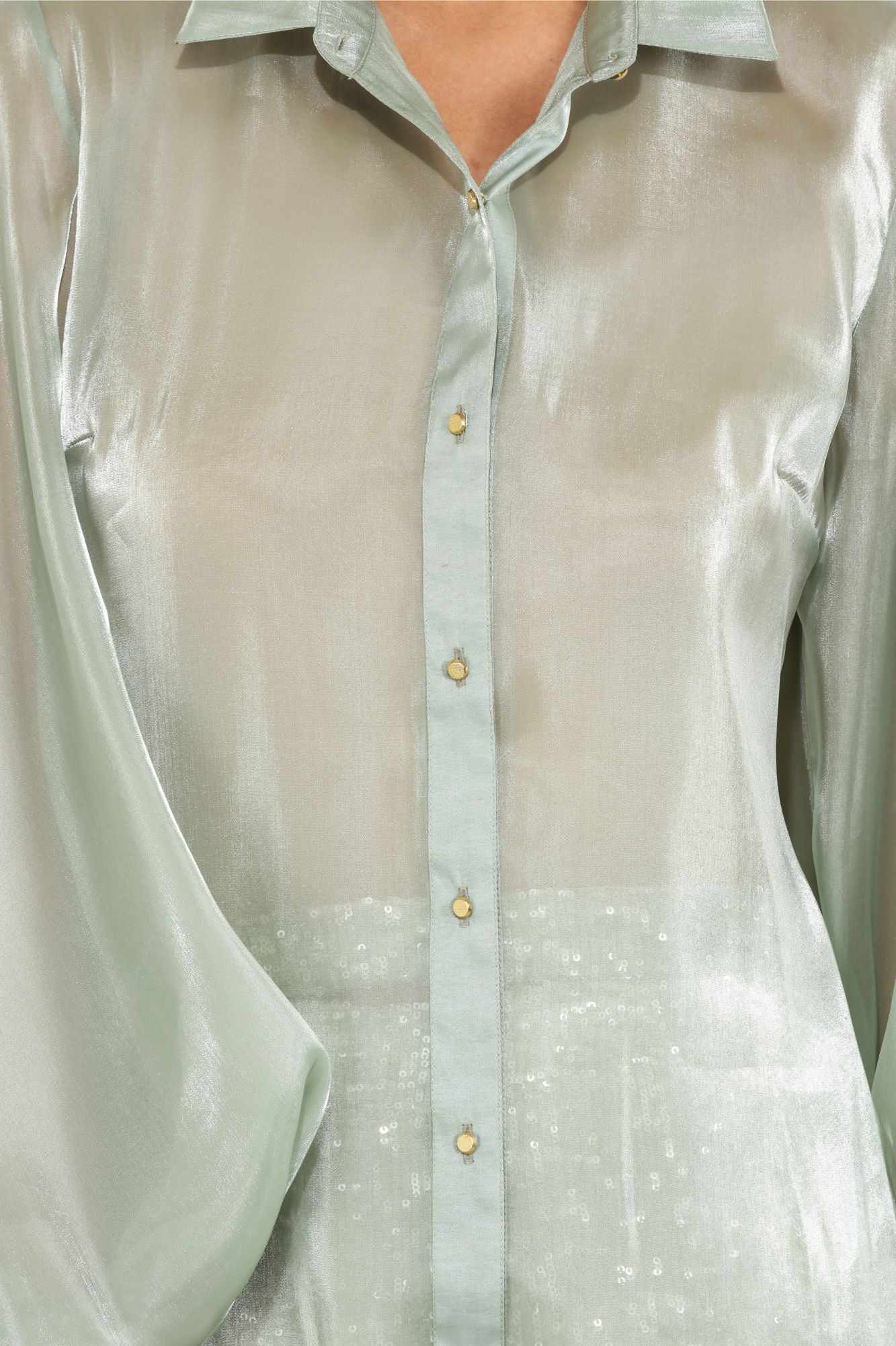 lime green billowy sleeved glass organza shirt