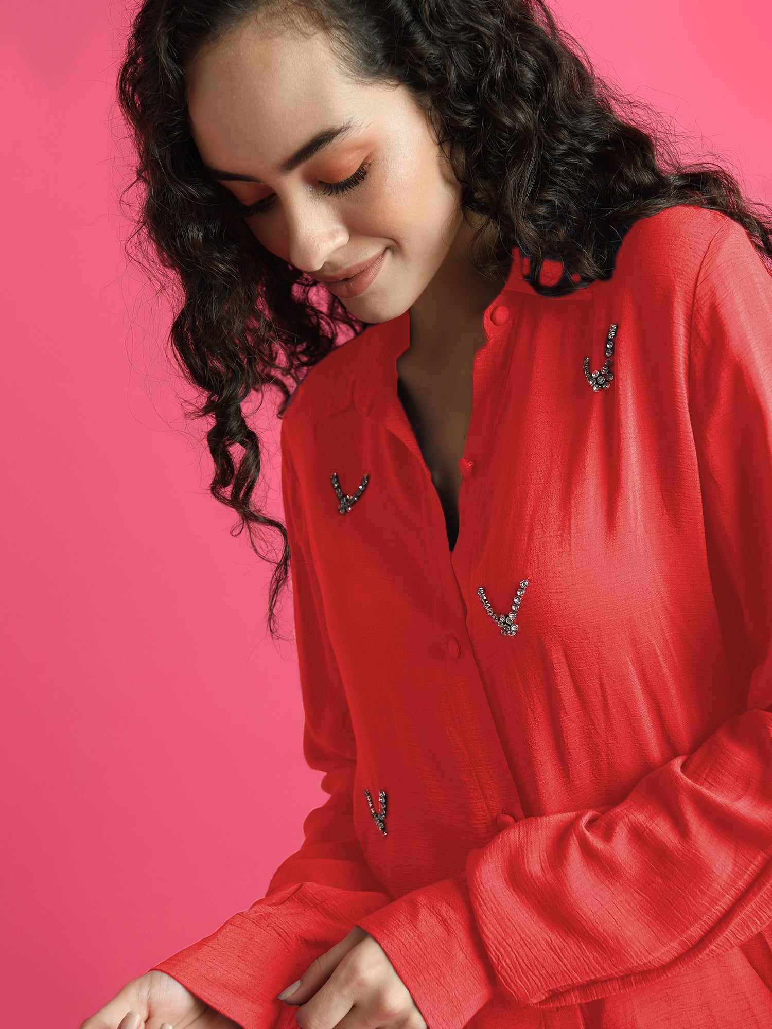 deluxe embellished red shirt