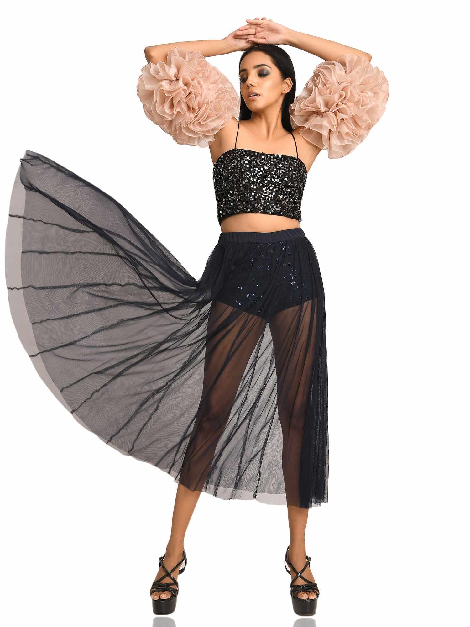 berry blue butt shorts with blue tulle skirt