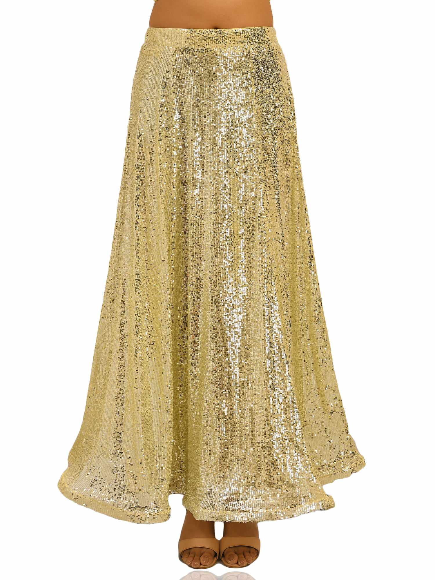 sequined tulle floor length lemon skirt