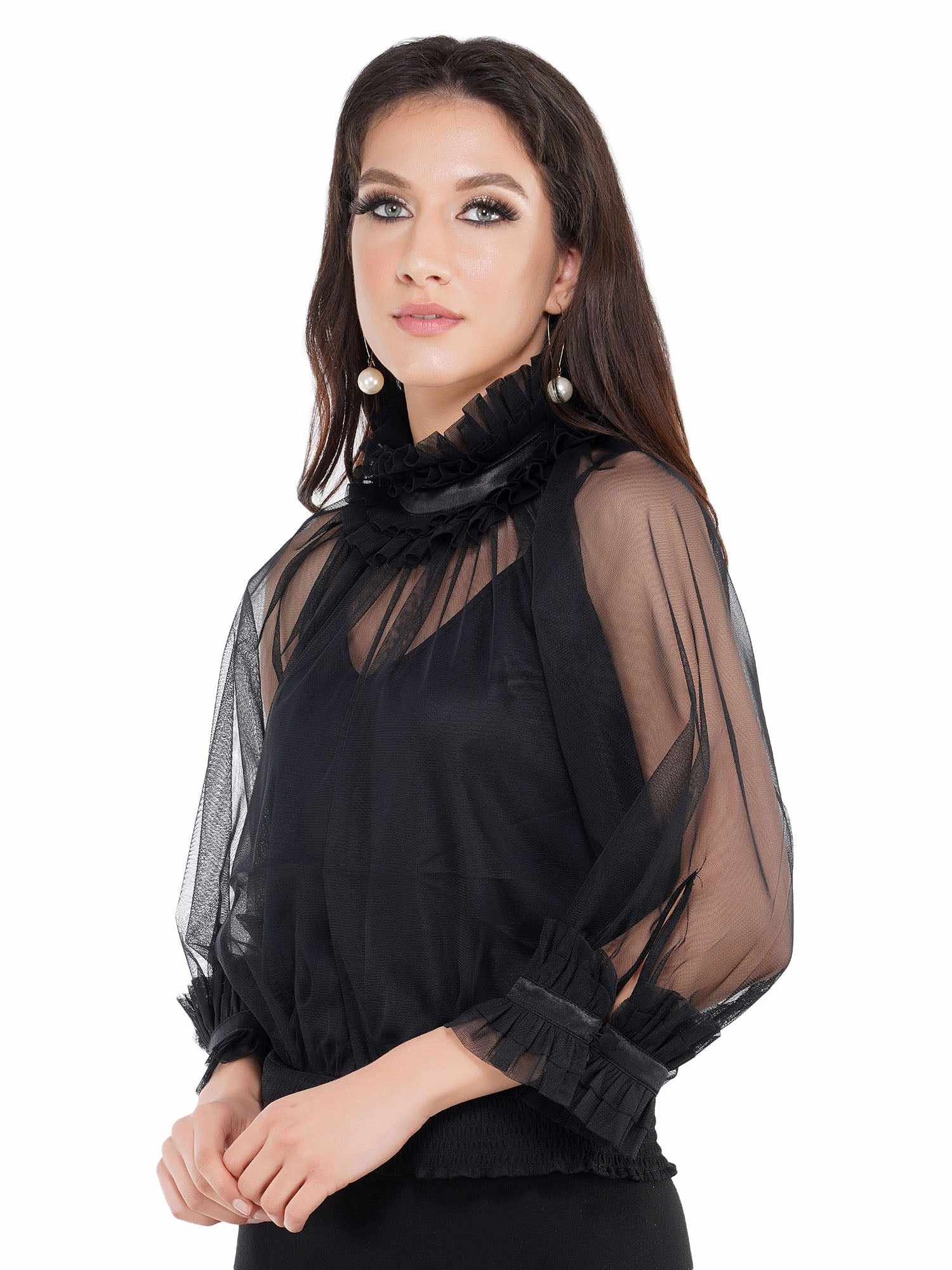 mesh black ish ruffles bodice