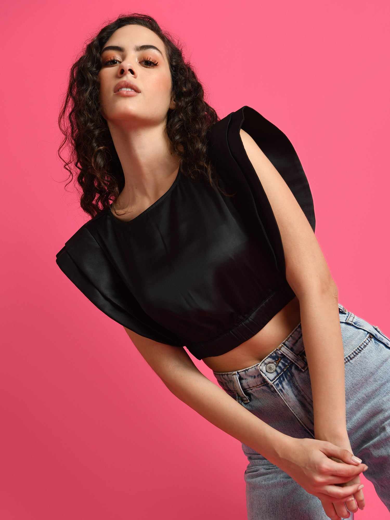 black satin wings crop top